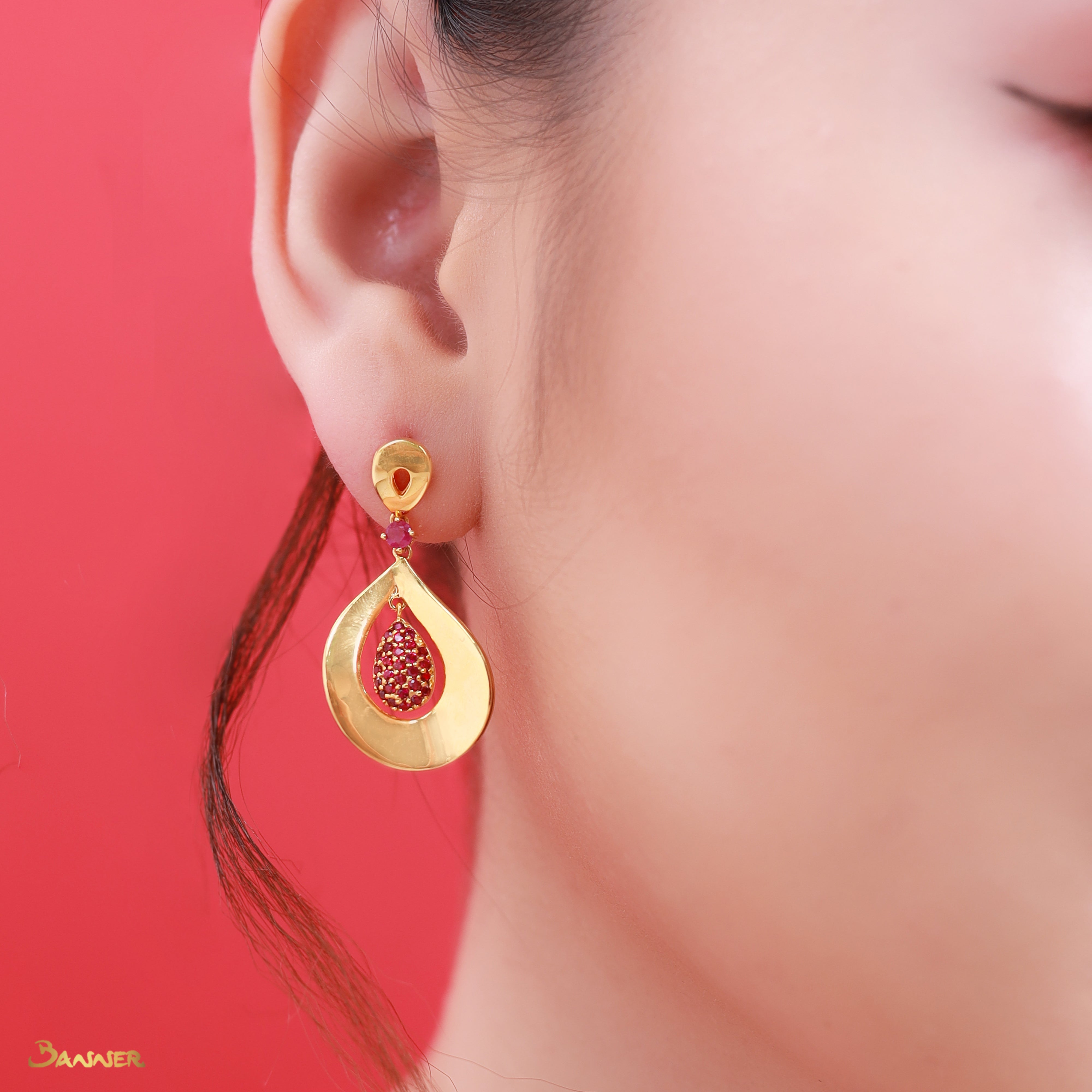 Ruby Rain-drop Dangle Earrings