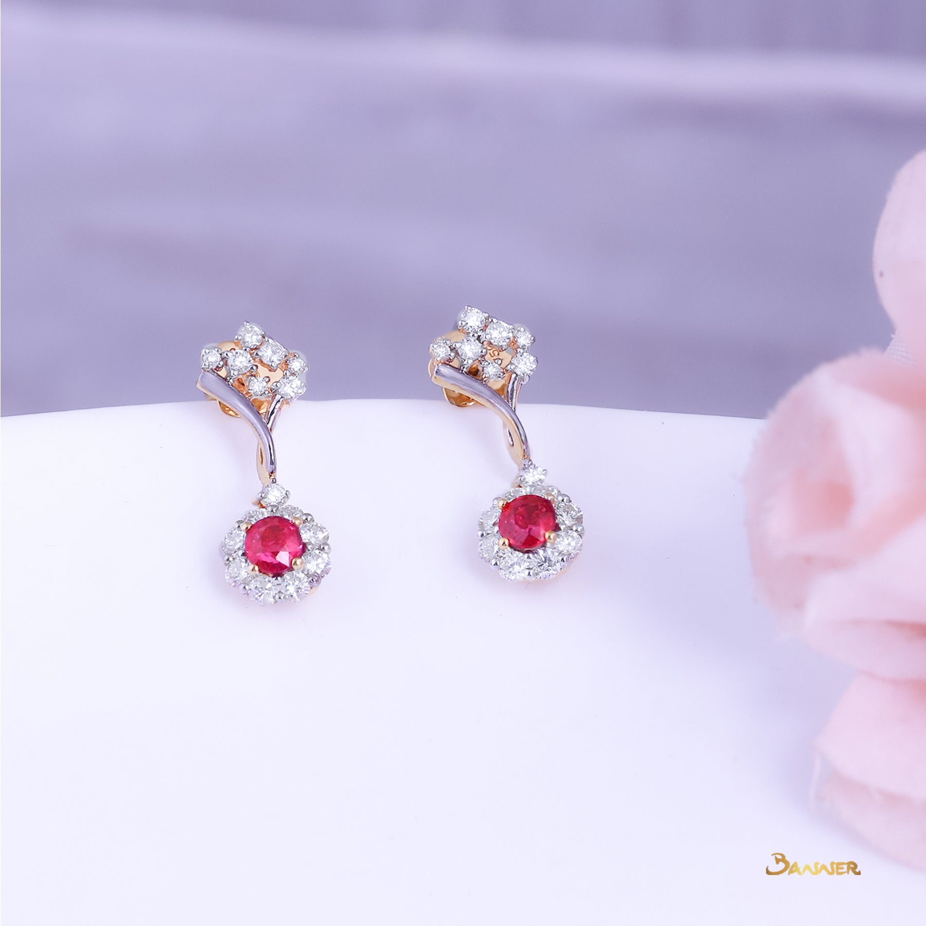 Ruby and Diamond Rain-Drop Earrings