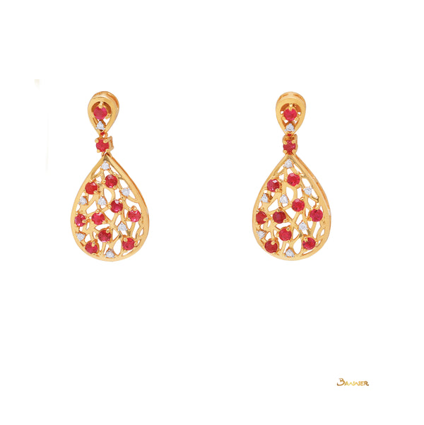 Ruby and Diamond Rain-drop Earrings