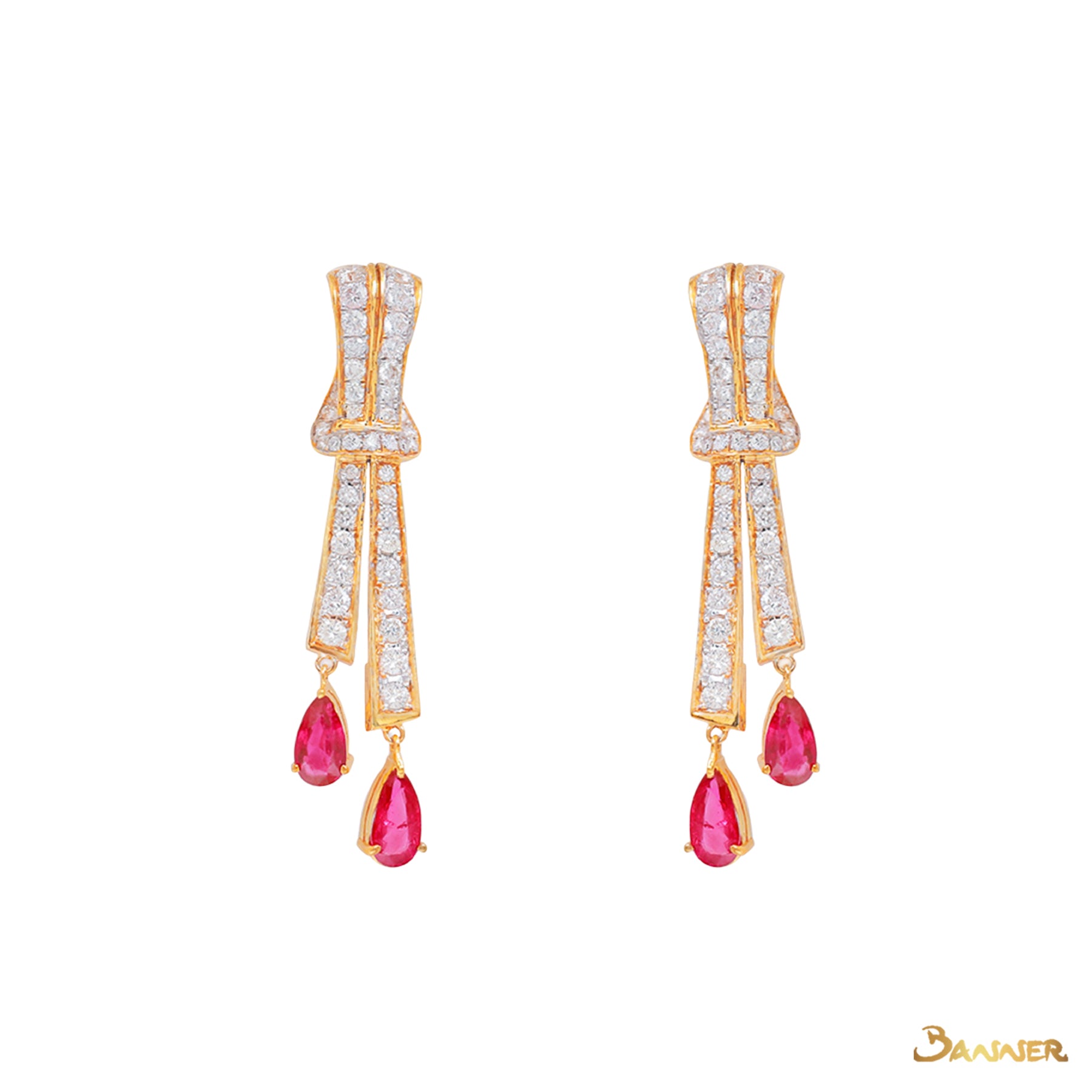 Ruby and Diamond Phae Pyar Dangle Earrings