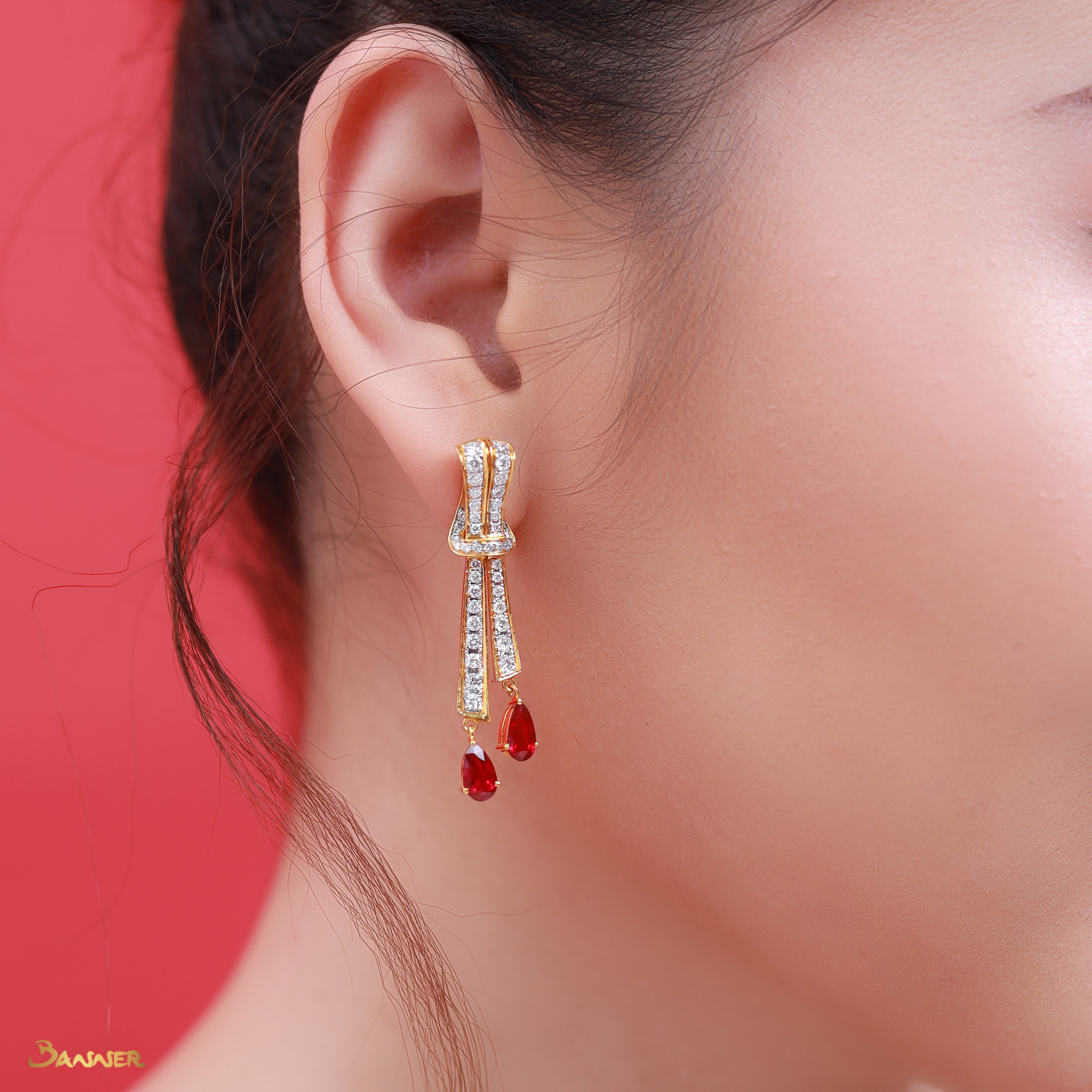 Ruby and Diamond Phae Pyar Dangle Earrings