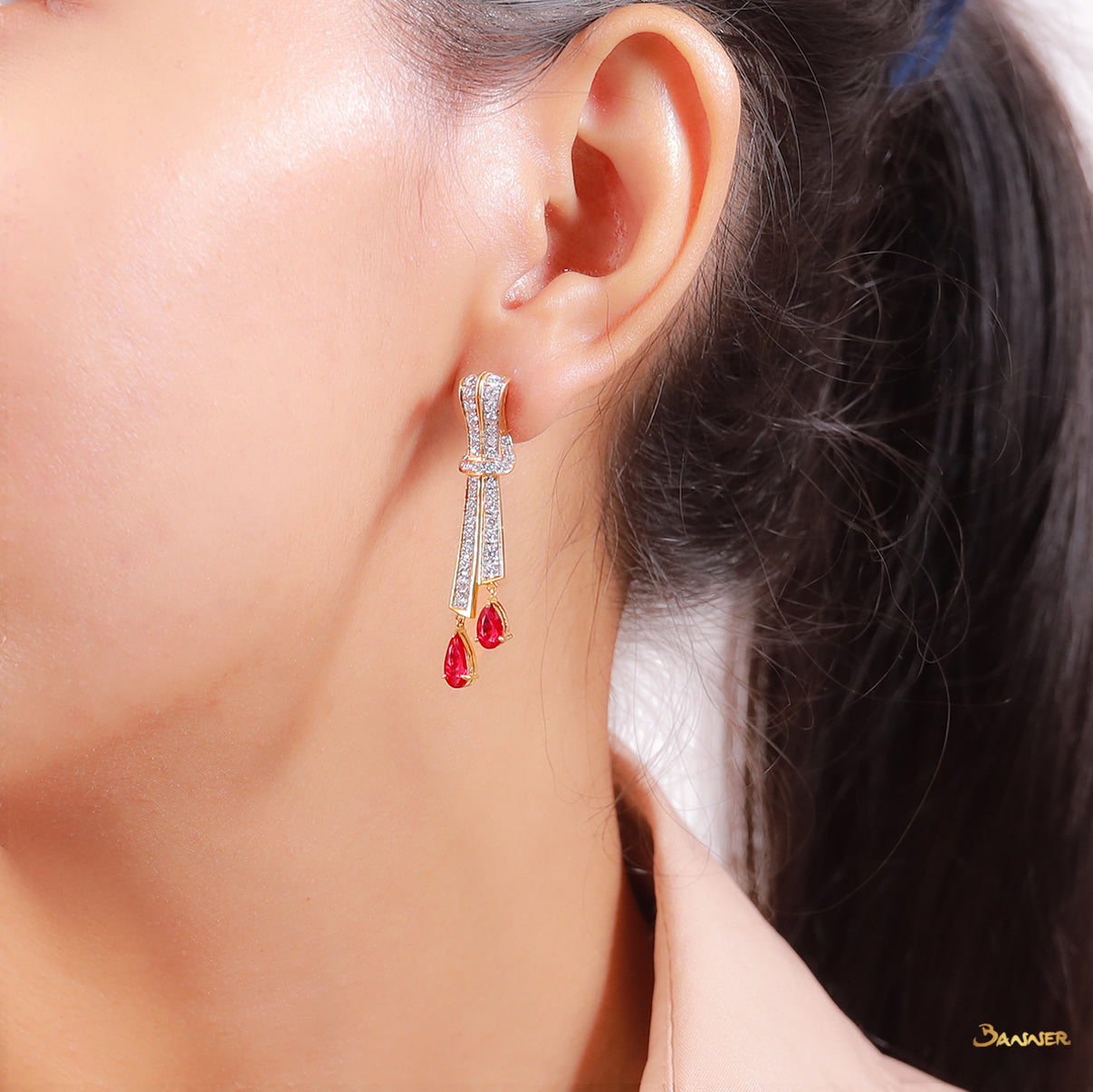 Ruby and Diamond Phae Pyar Dangle Earrings