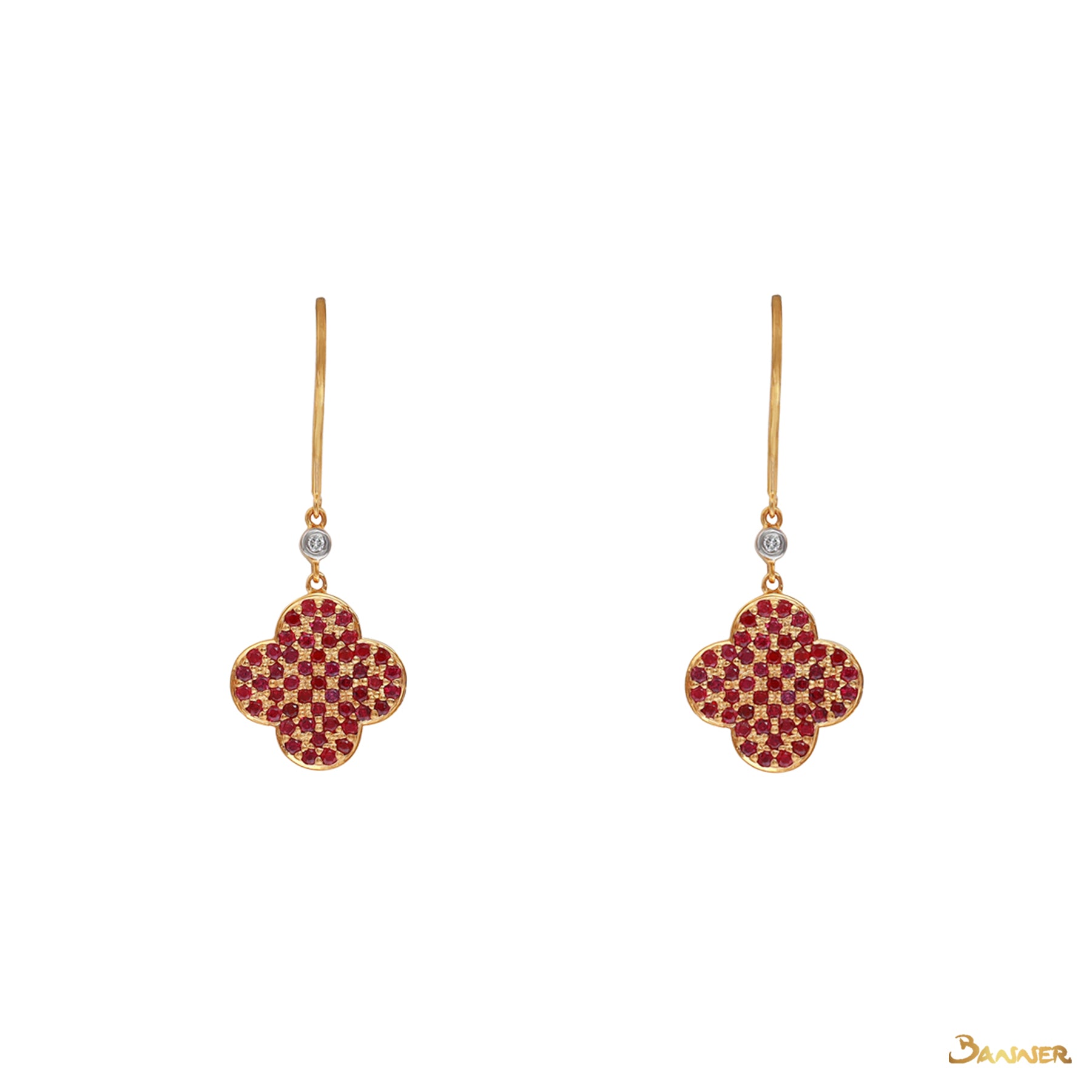 Ruby and Diamond Clover Dangle Earrings