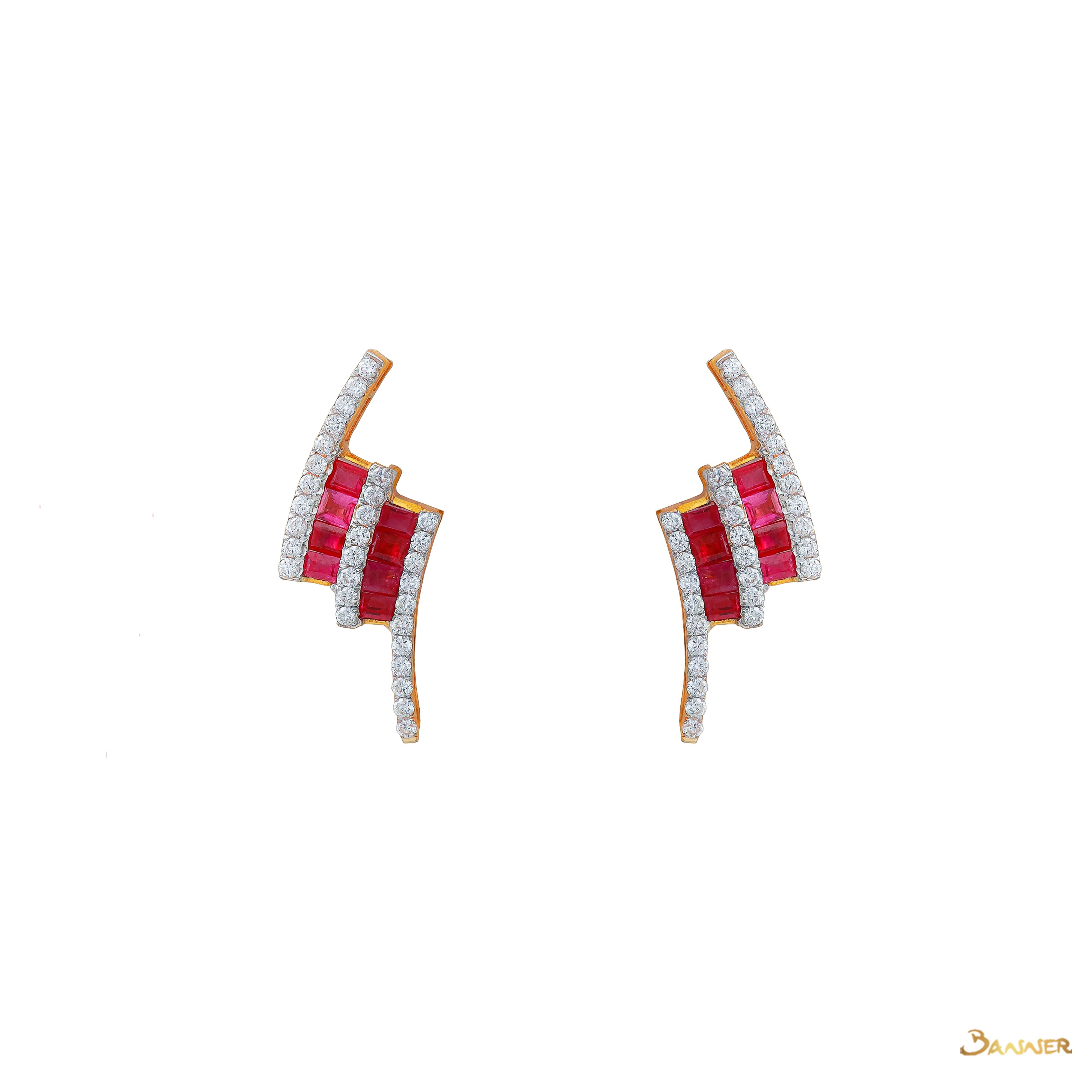 Ruby Emerald-cut and Diamond Double Bypass Earrings