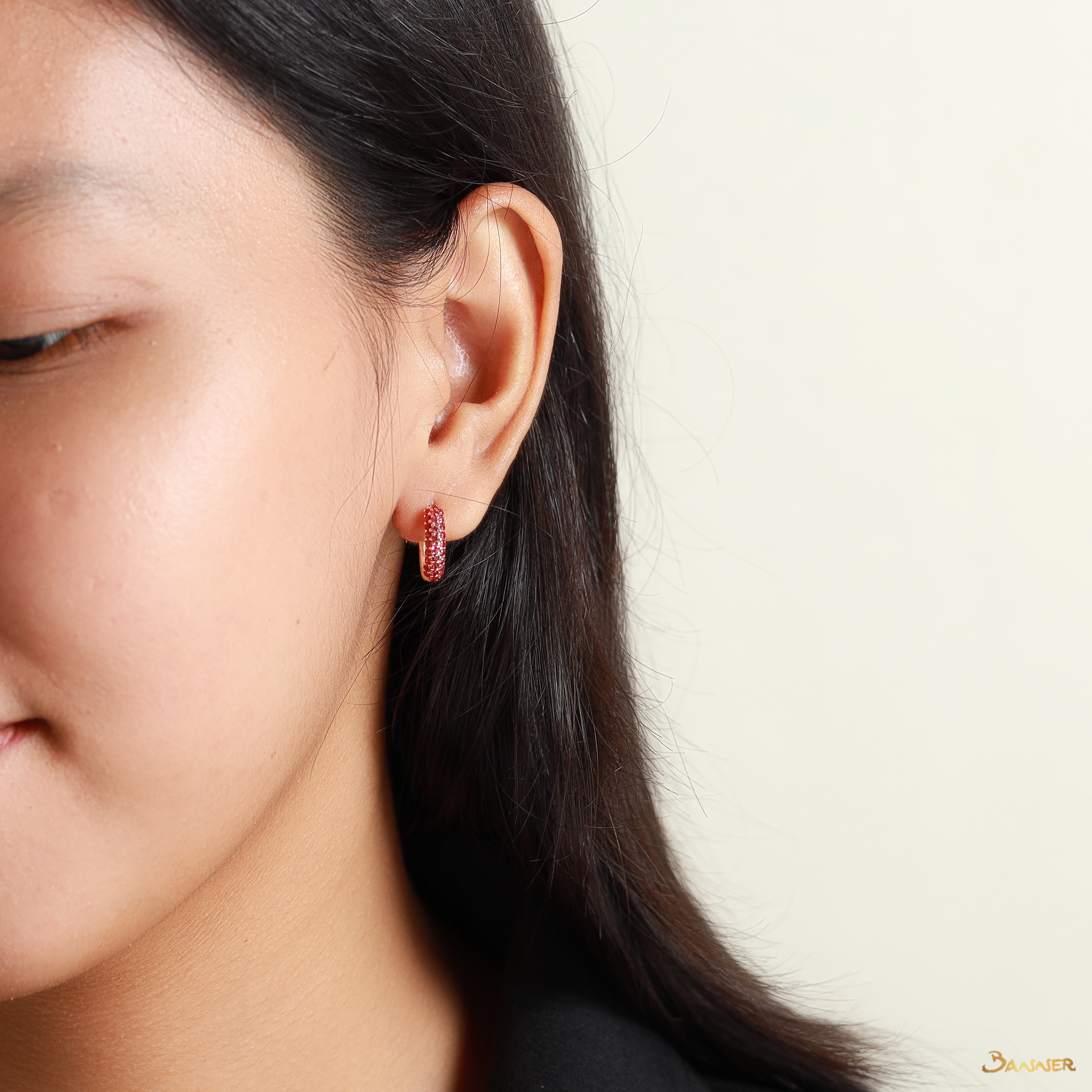 Ruby Pave Huggie Earrings