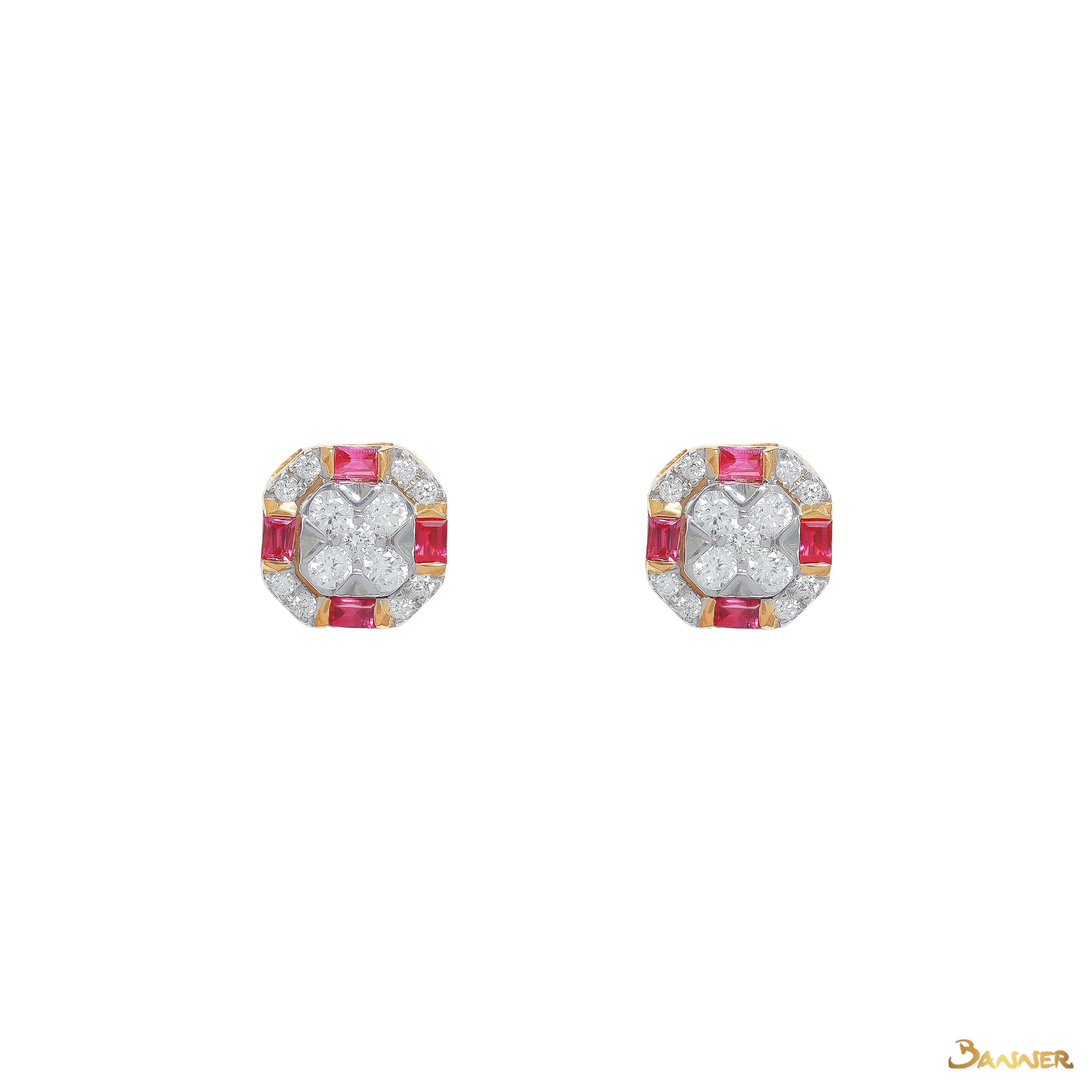 Emerald-cut Ruby and Diamond Checkered Earrings