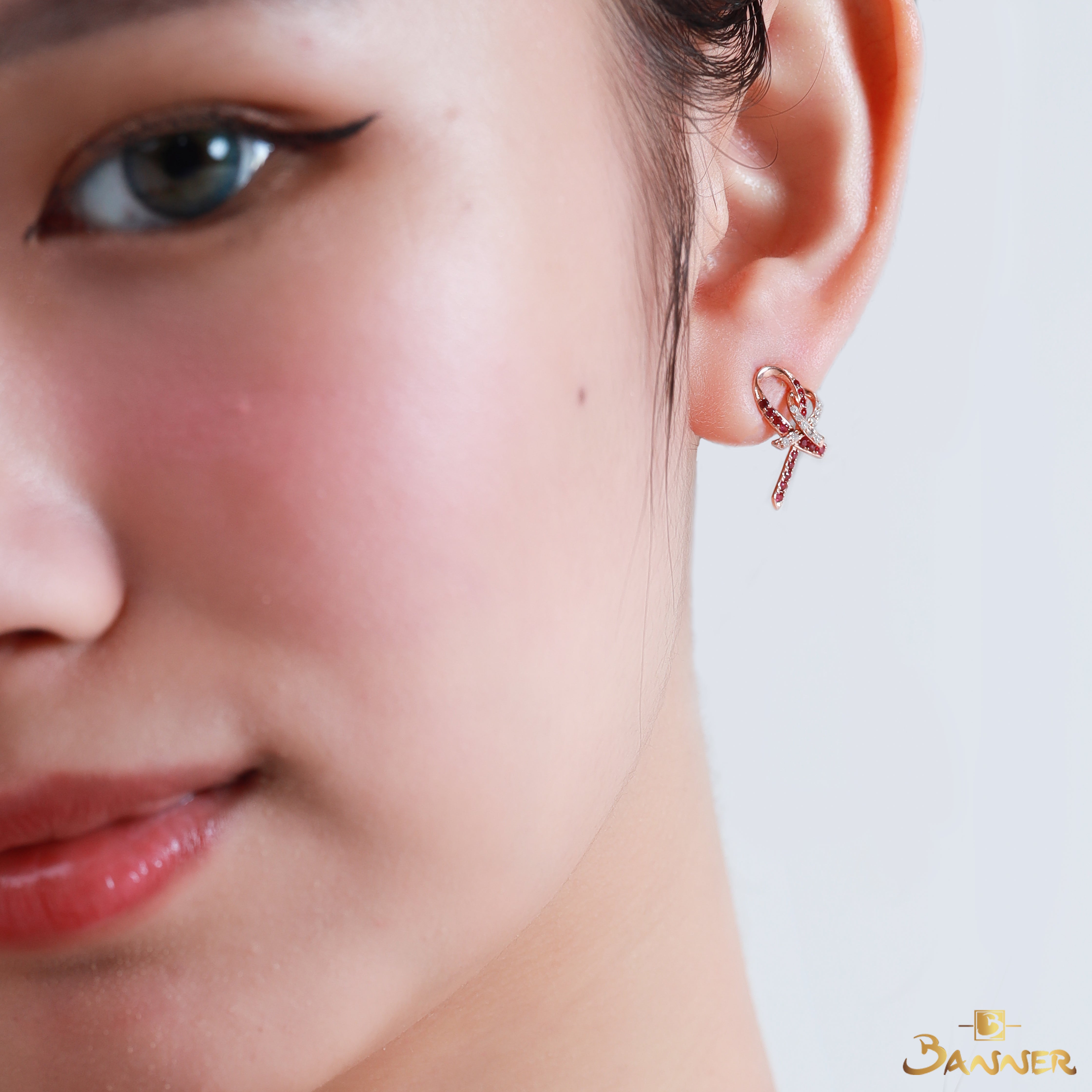 Ruby and Diamond Ribbon Earrings