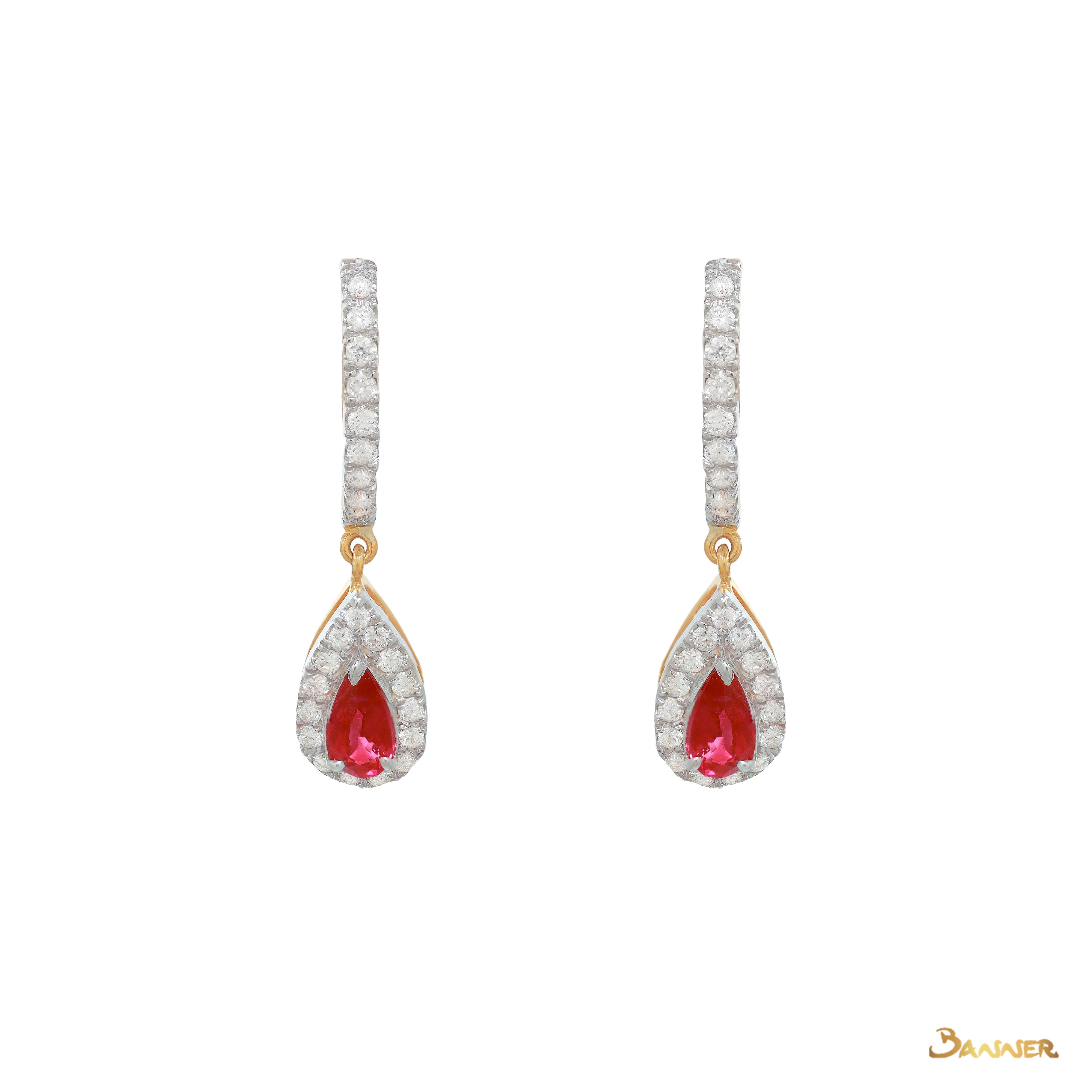 Ruby and Diamond Droplet Earrings