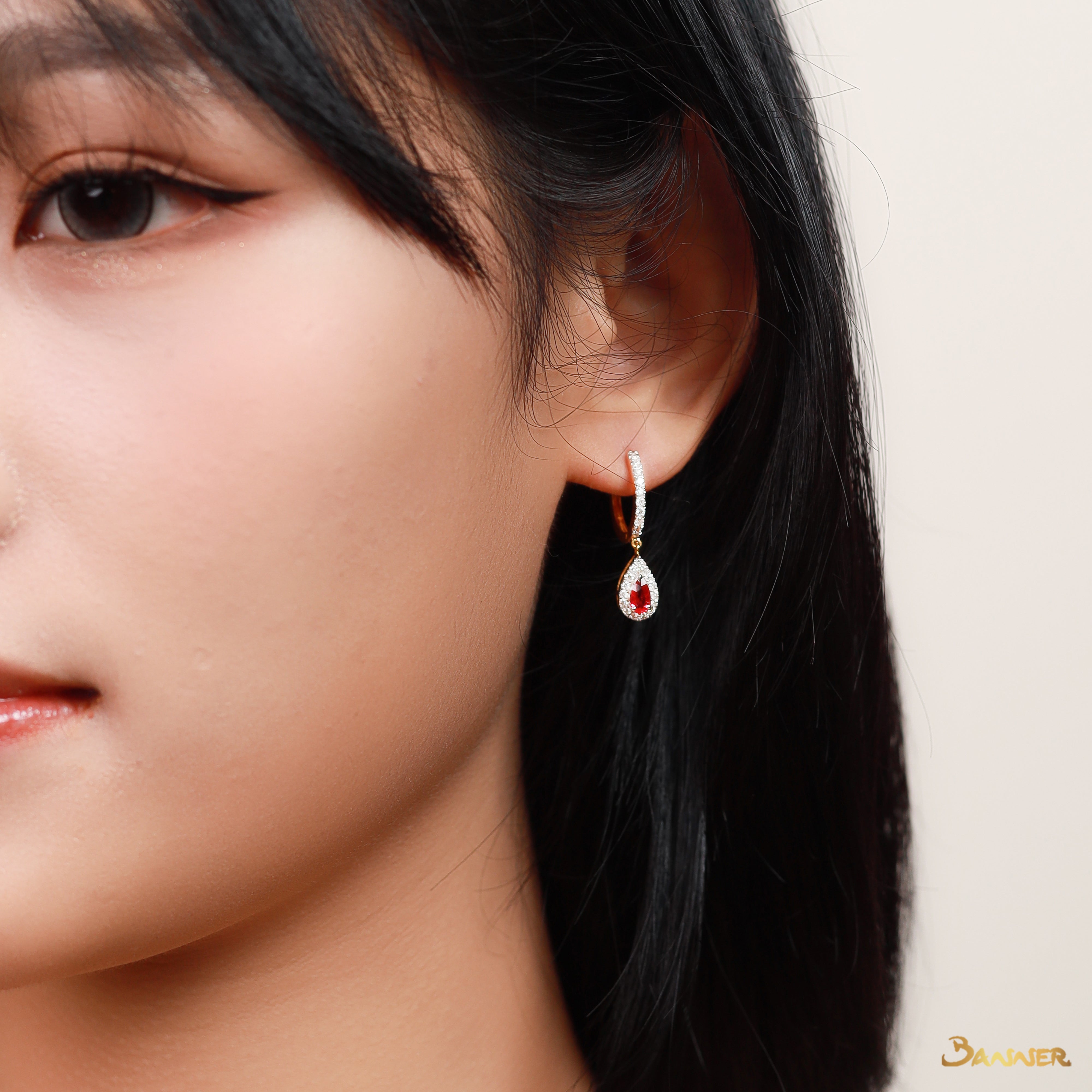 Ruby and Diamond Droplet Earrings