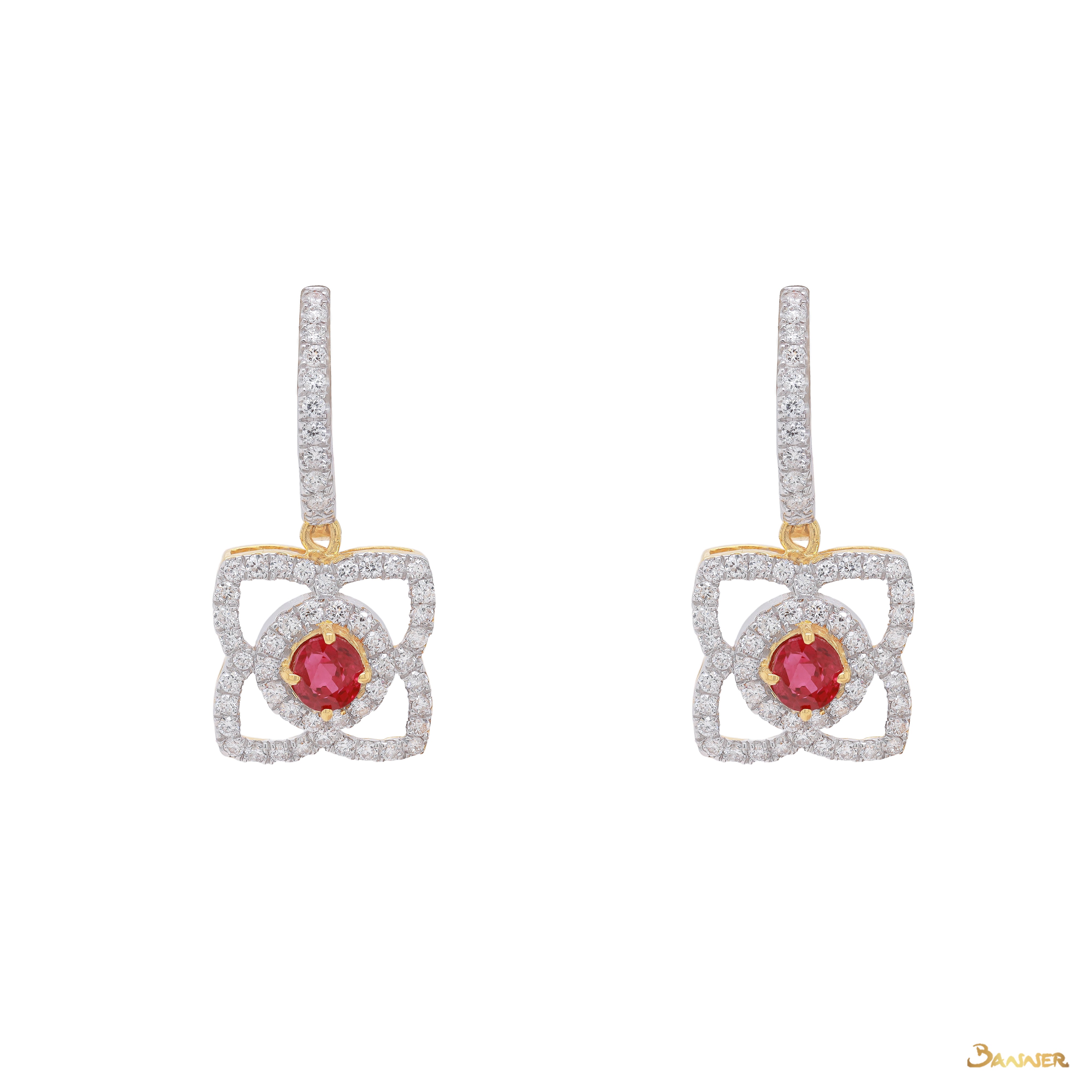 Ruby and Diamond Lotus Earrings