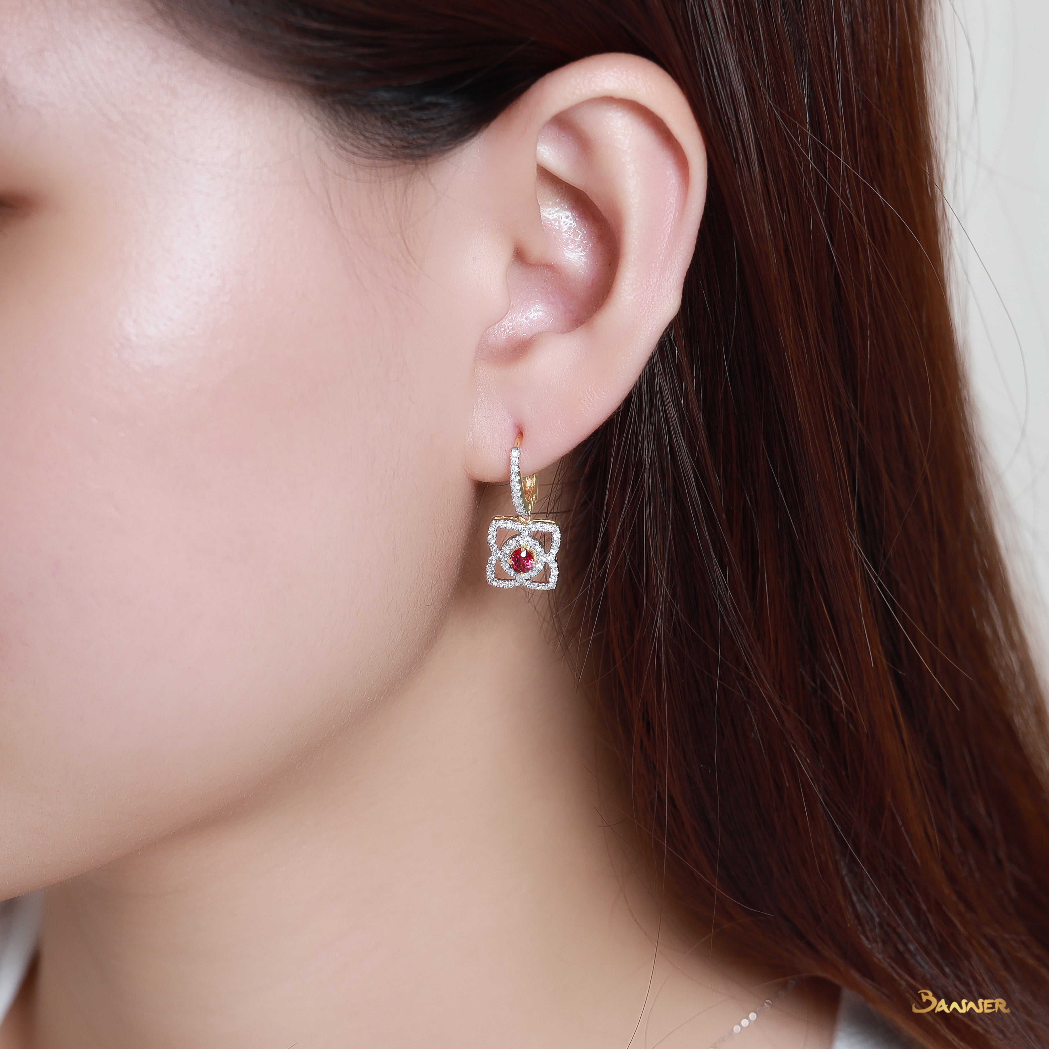 Ruby and Diamond Lotus Earrings