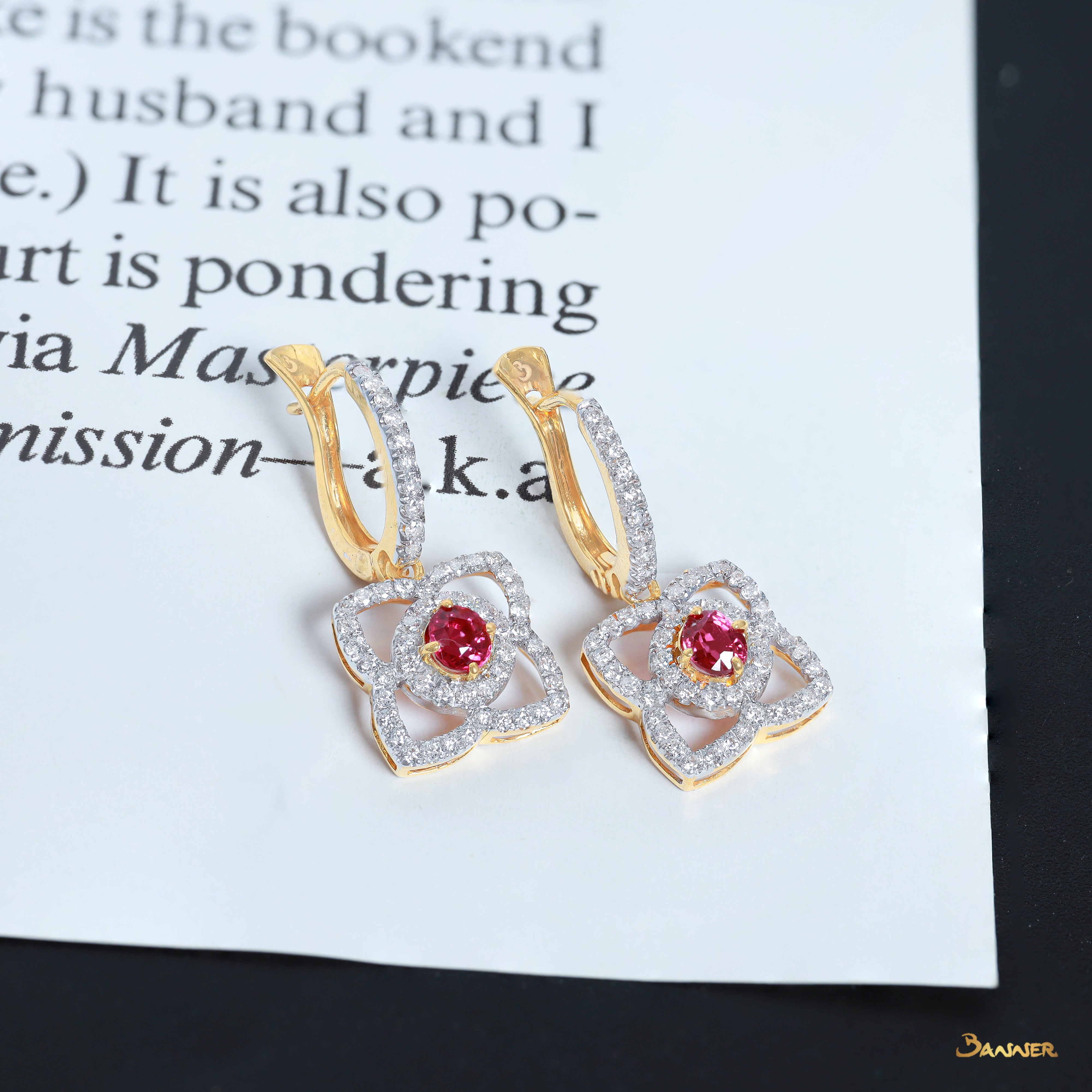 Ruby and Diamond Lotus Earrings