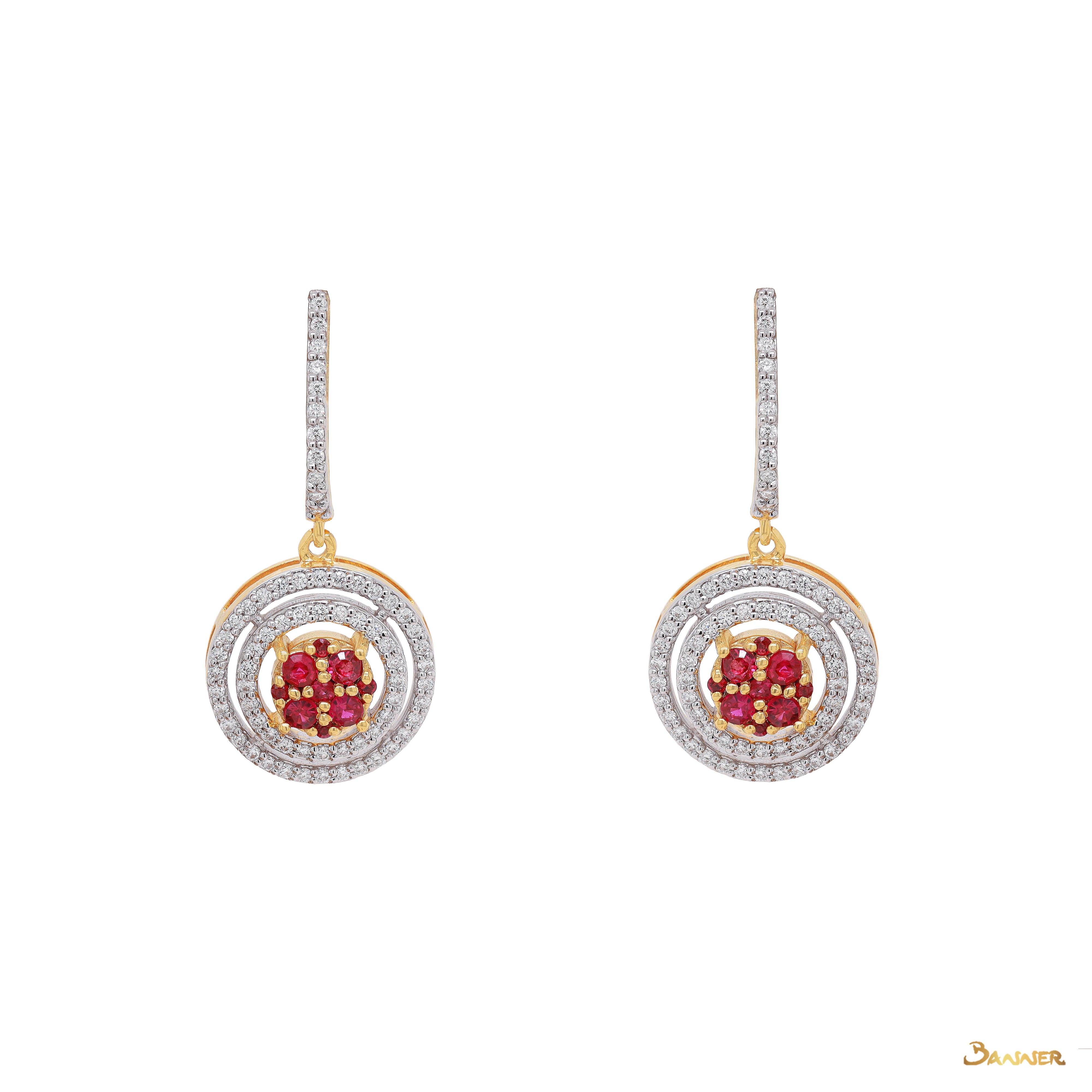 Ruby and Diamond Double Halo Earrings