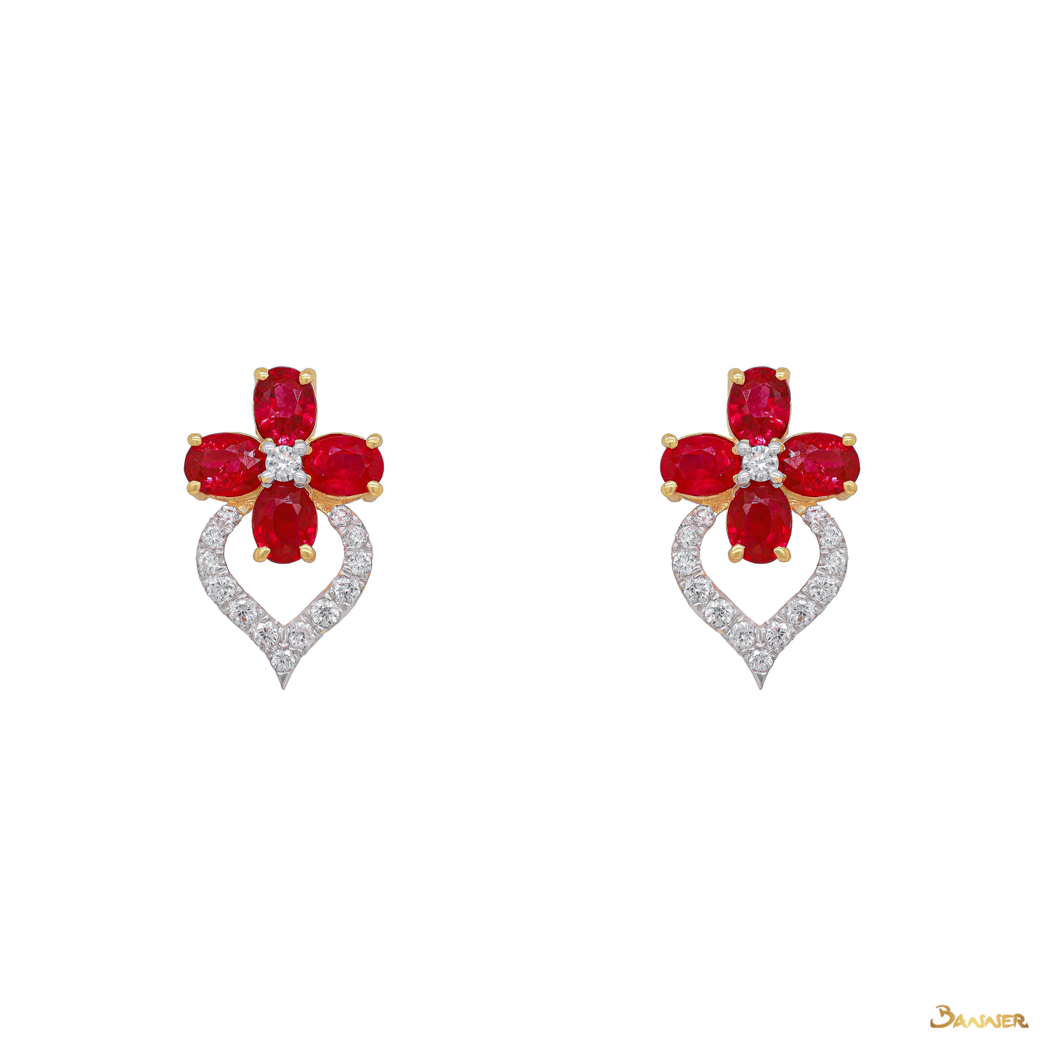 Ruby and Diamond Floral Earrings