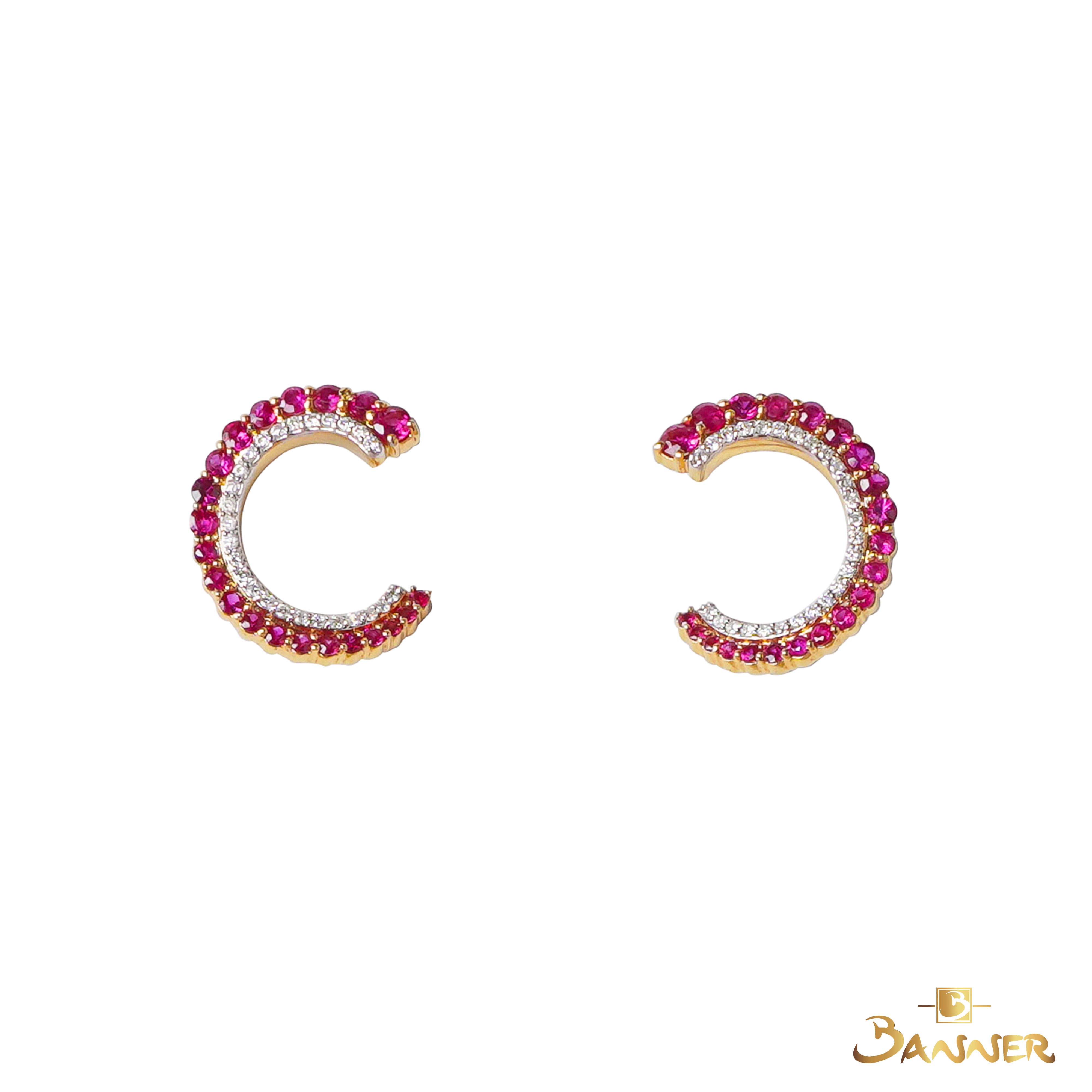 Ruby and Diamond Crescent Earrings