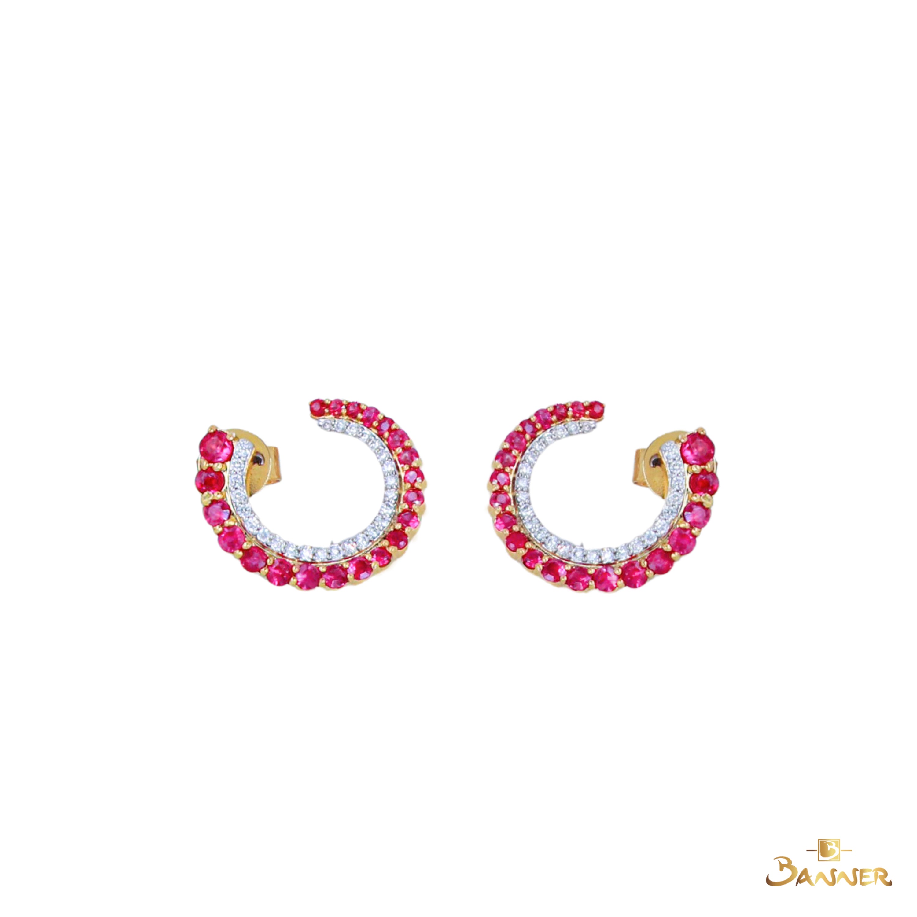 Ruby and Diamond Crescent Earrings