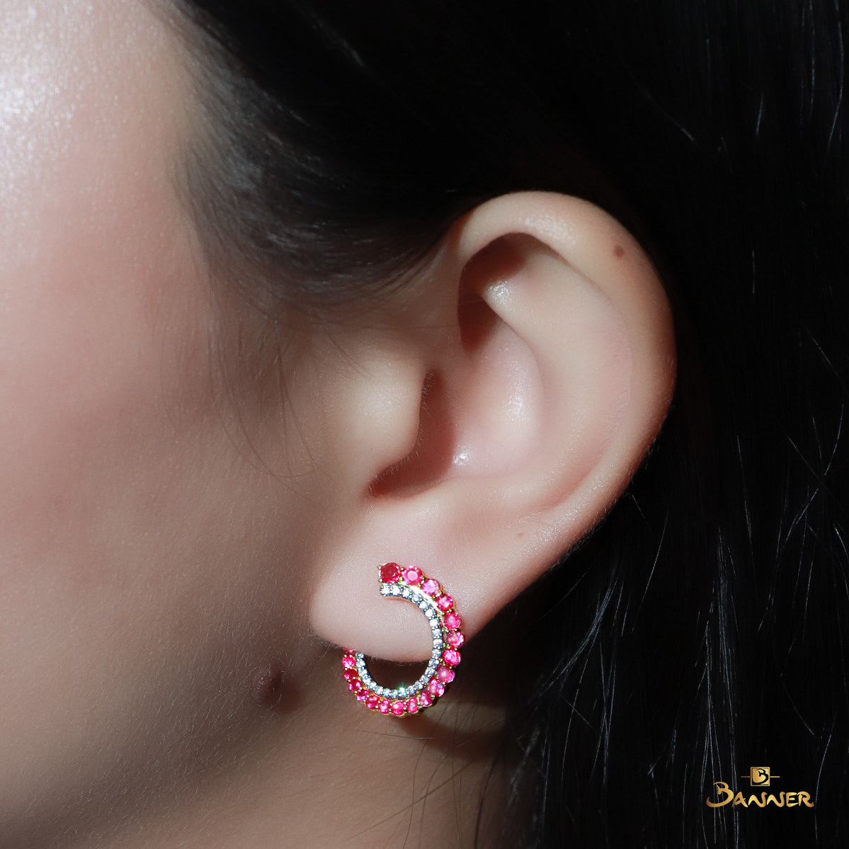 Ruby and Diamond Crescent Earrings