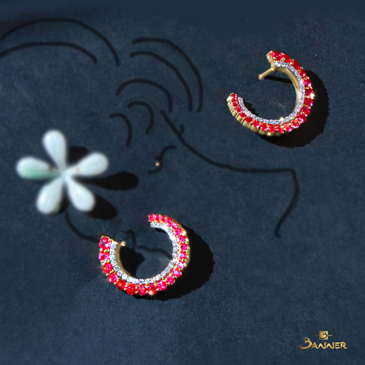 Ruby and Diamond Crescent Earrings