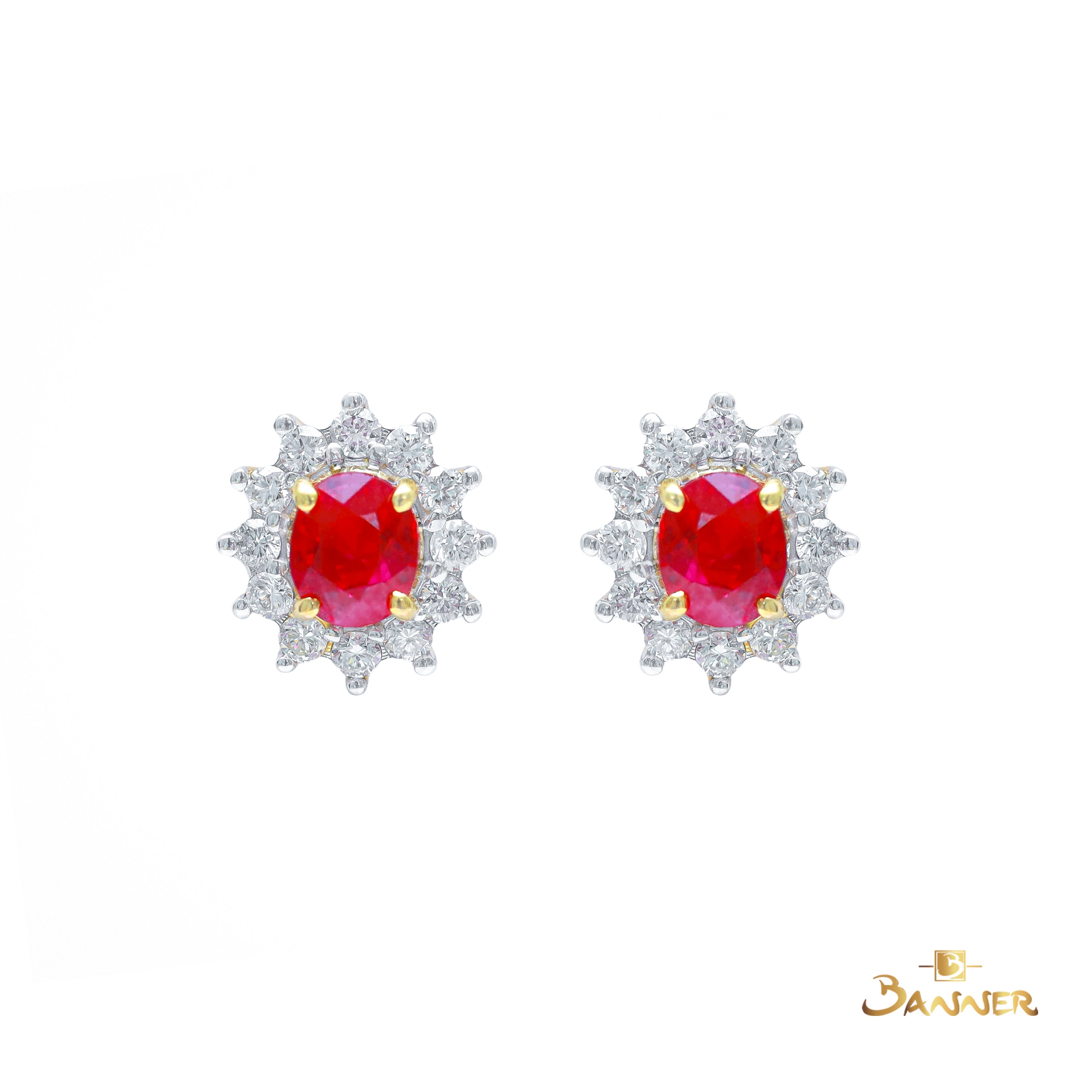 Ruby and Diamond Sunflower Earrings