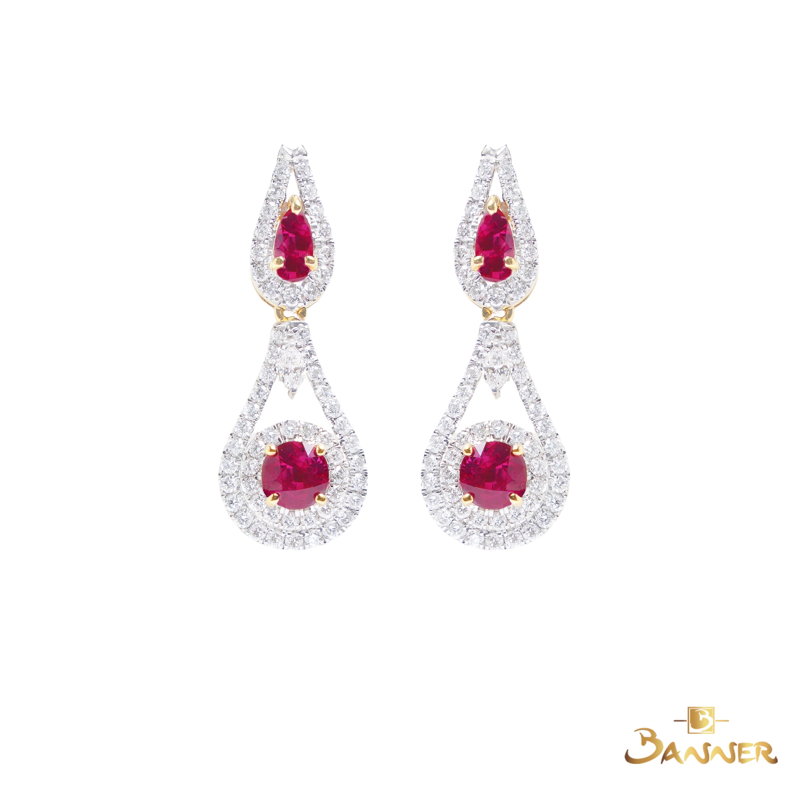 Ruby and Diamond 2-step Drop Earrings