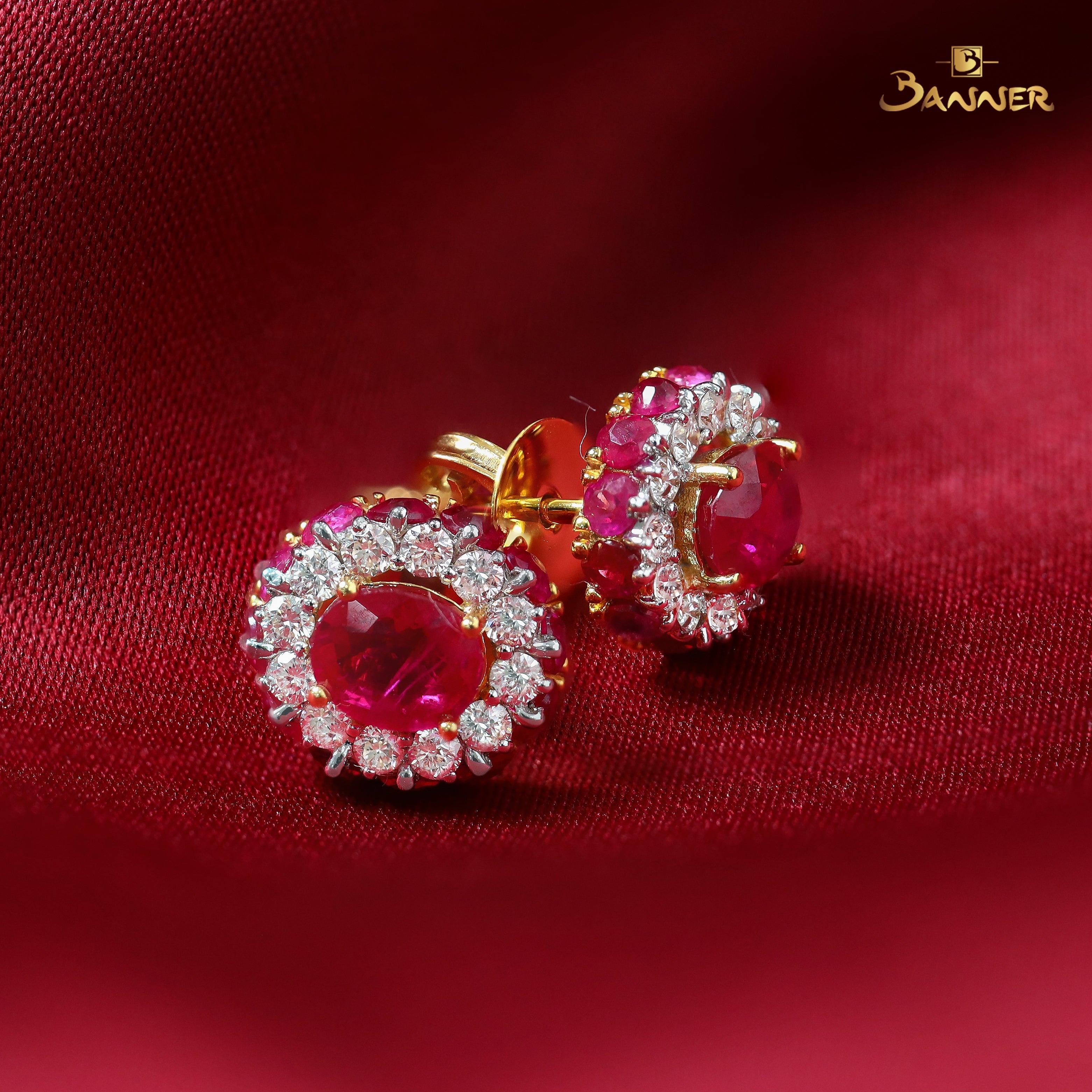 Ruby and Diamond Dahlia Earrings