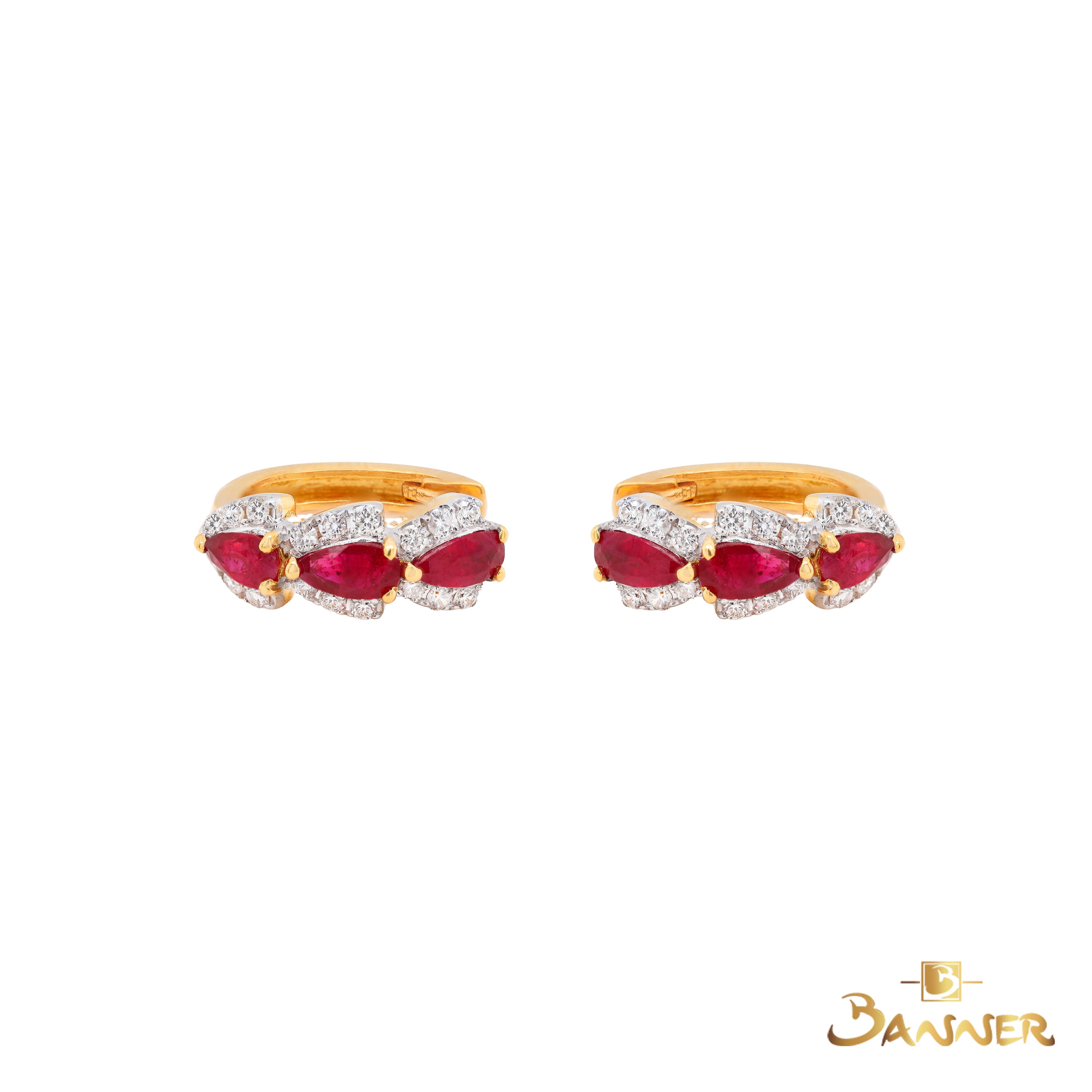 Ruby and Diamond Rain-drop Huggie Earrings