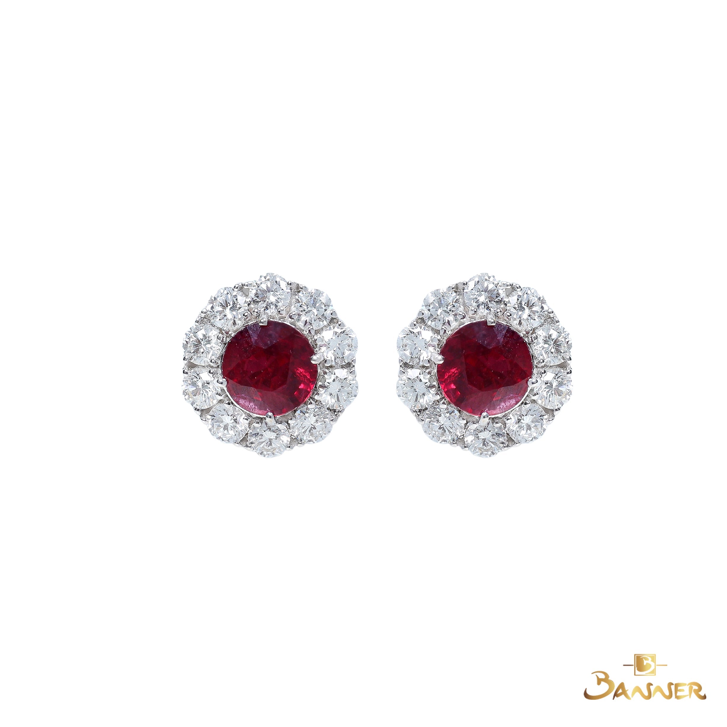 Ruby and Diamond Halo Earrings