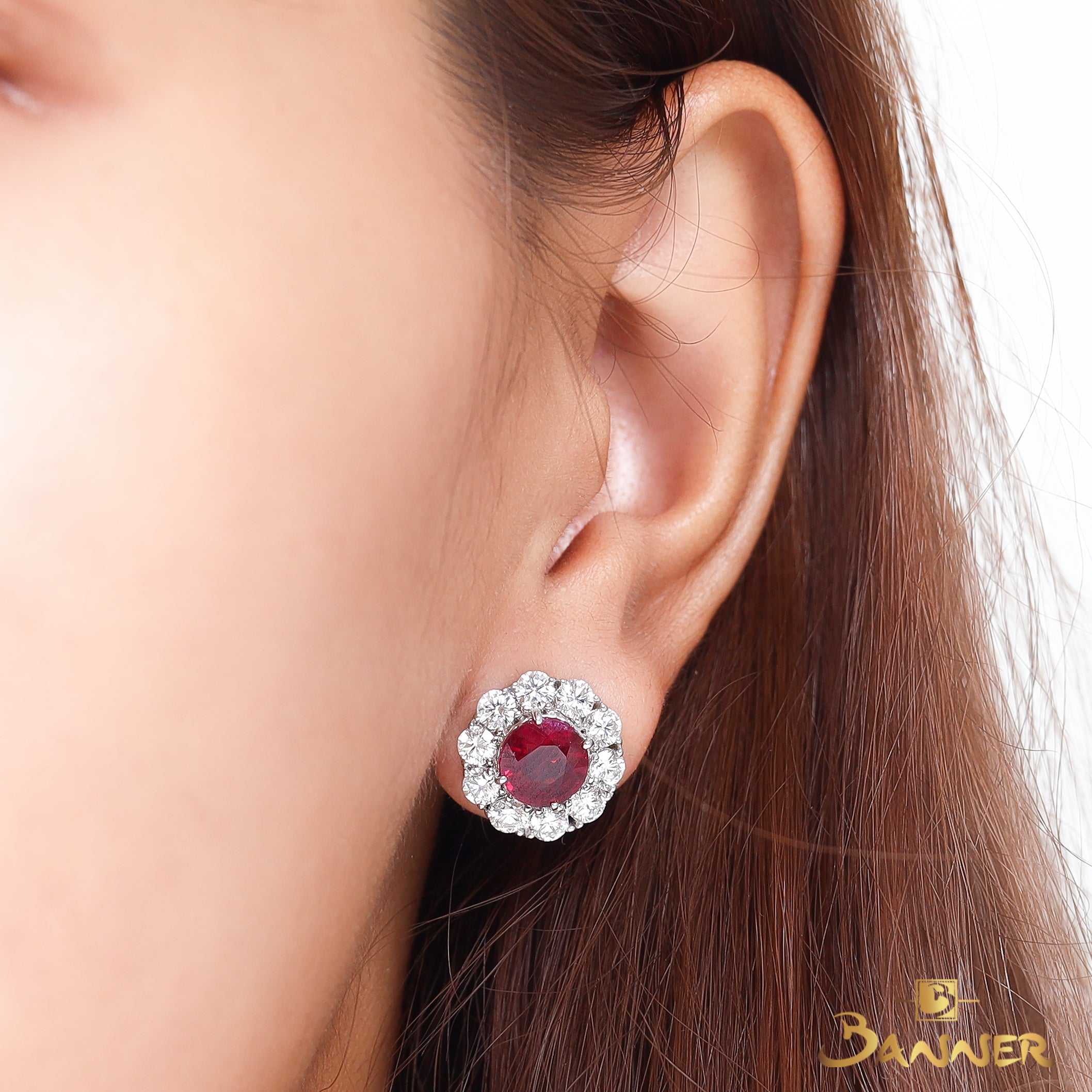 Ruby and Diamond Halo Earrings