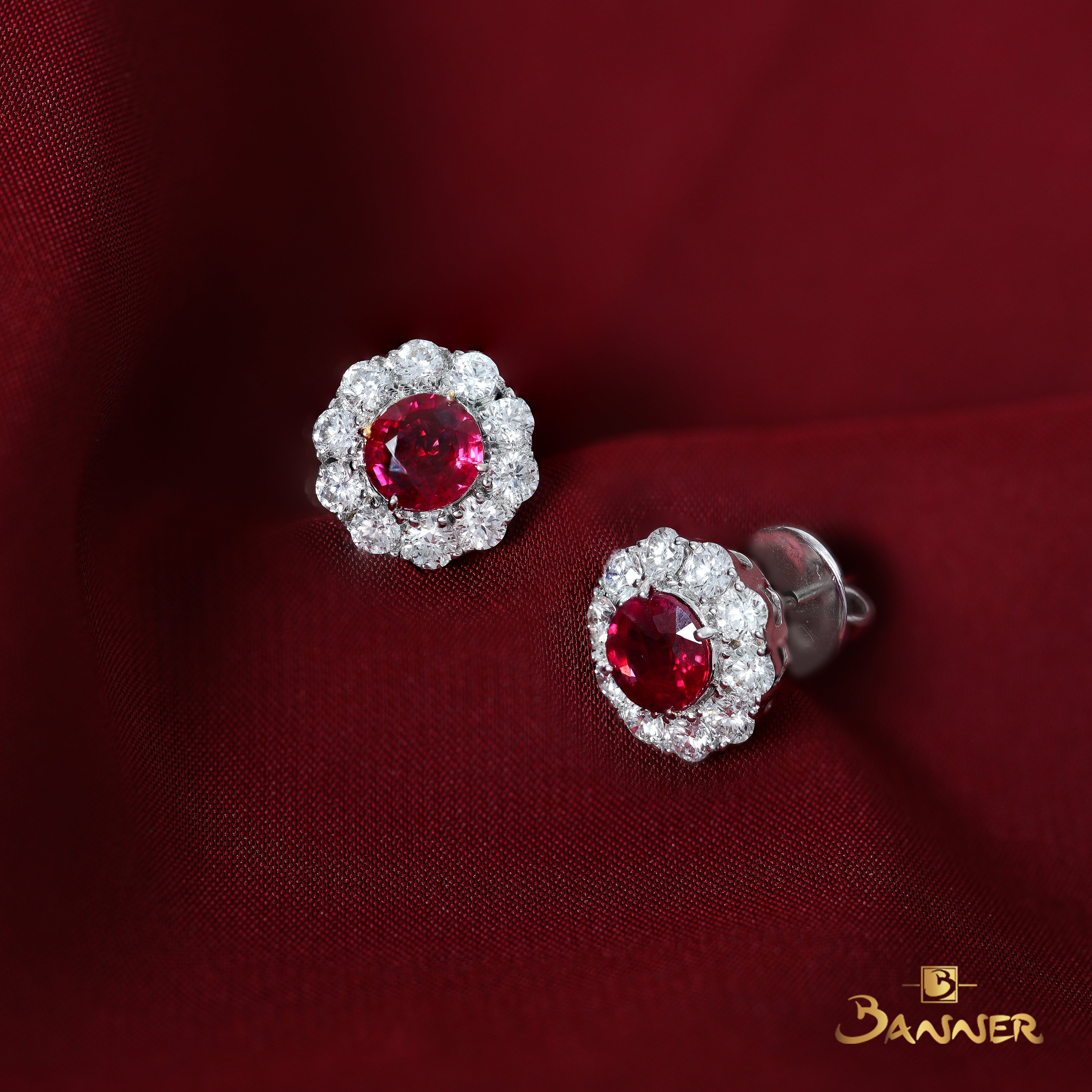 Ruby and Diamond Halo Earrings
