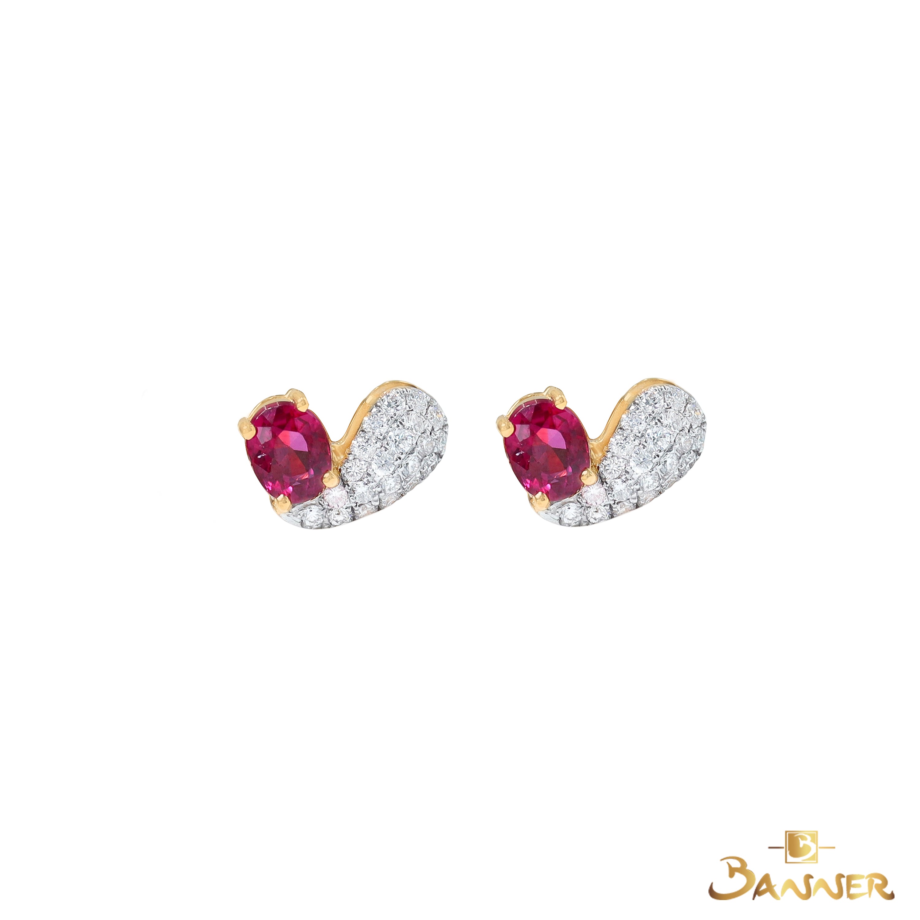 Ruby and Diamond Heart Earrings