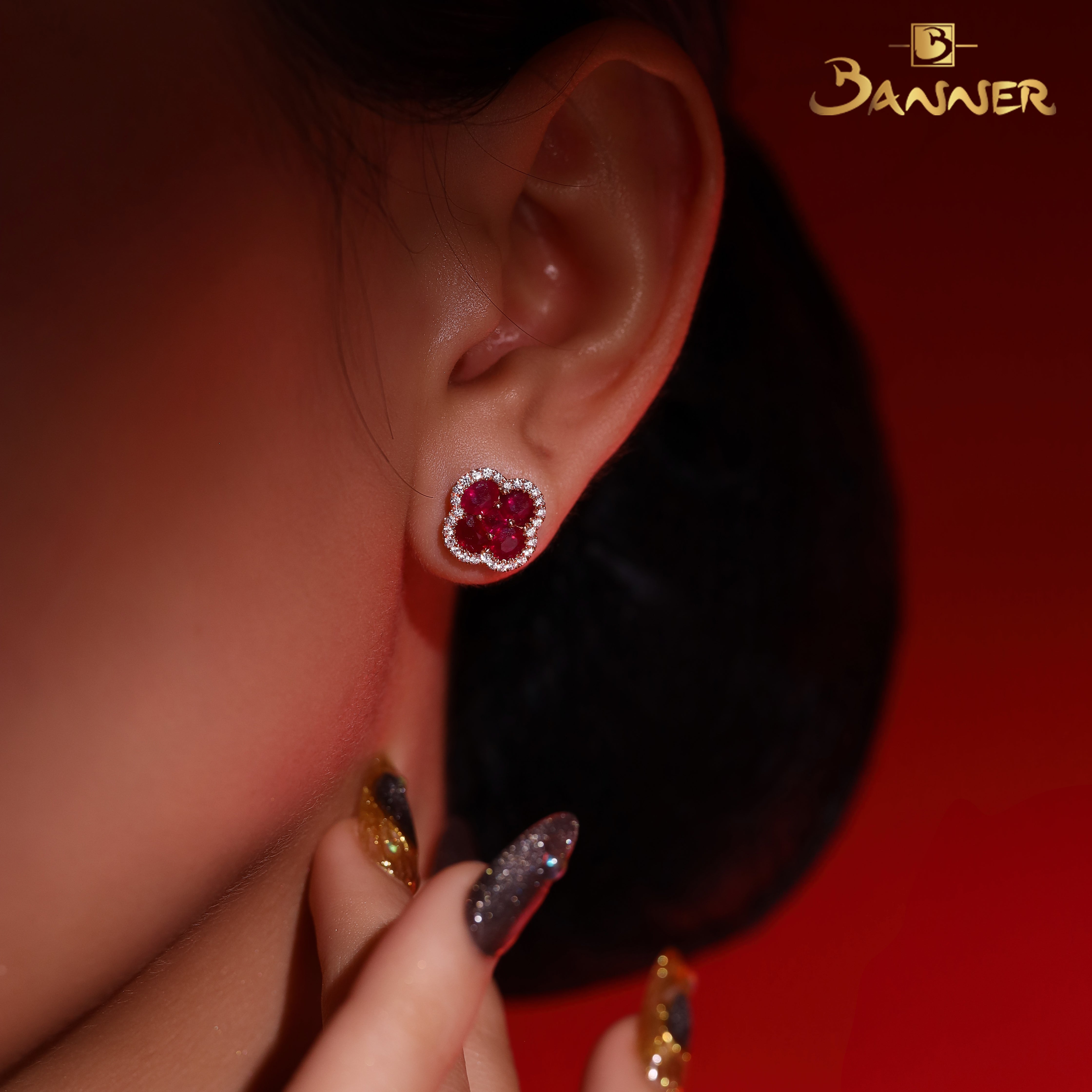 Ruby and Diamond Clover Earrings