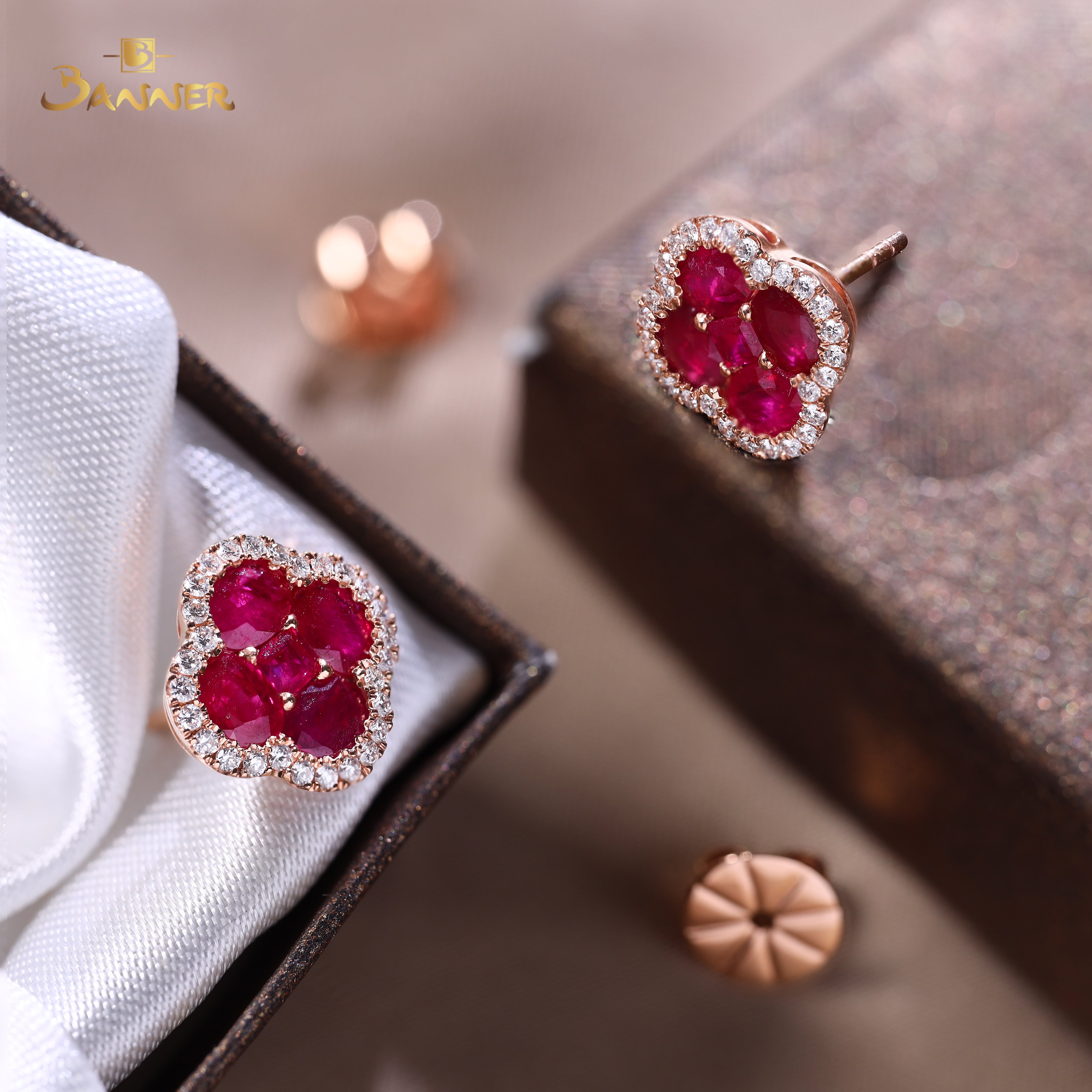 Ruby and Diamond Clover Earrings