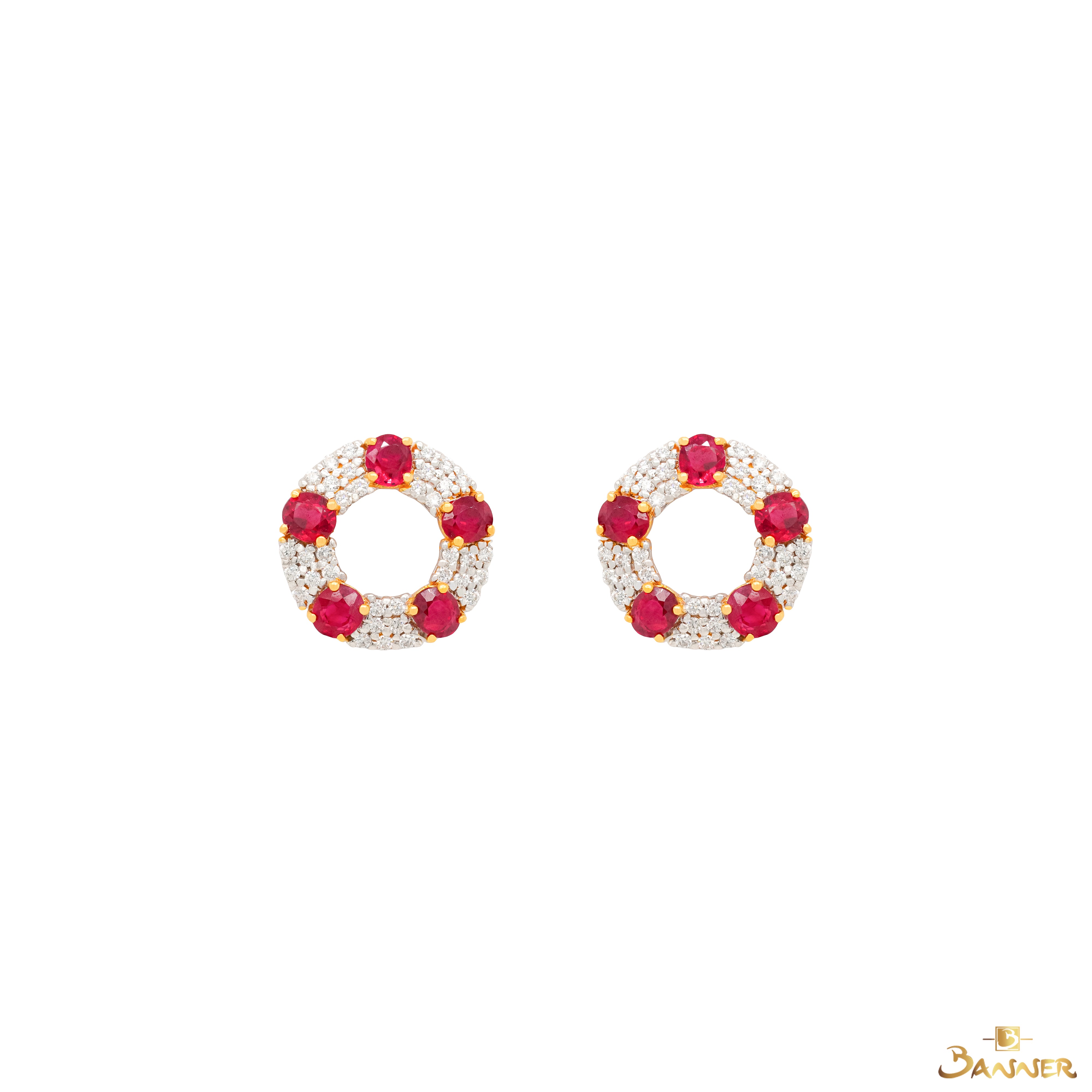 Ruby and Diamond Circle Earrings