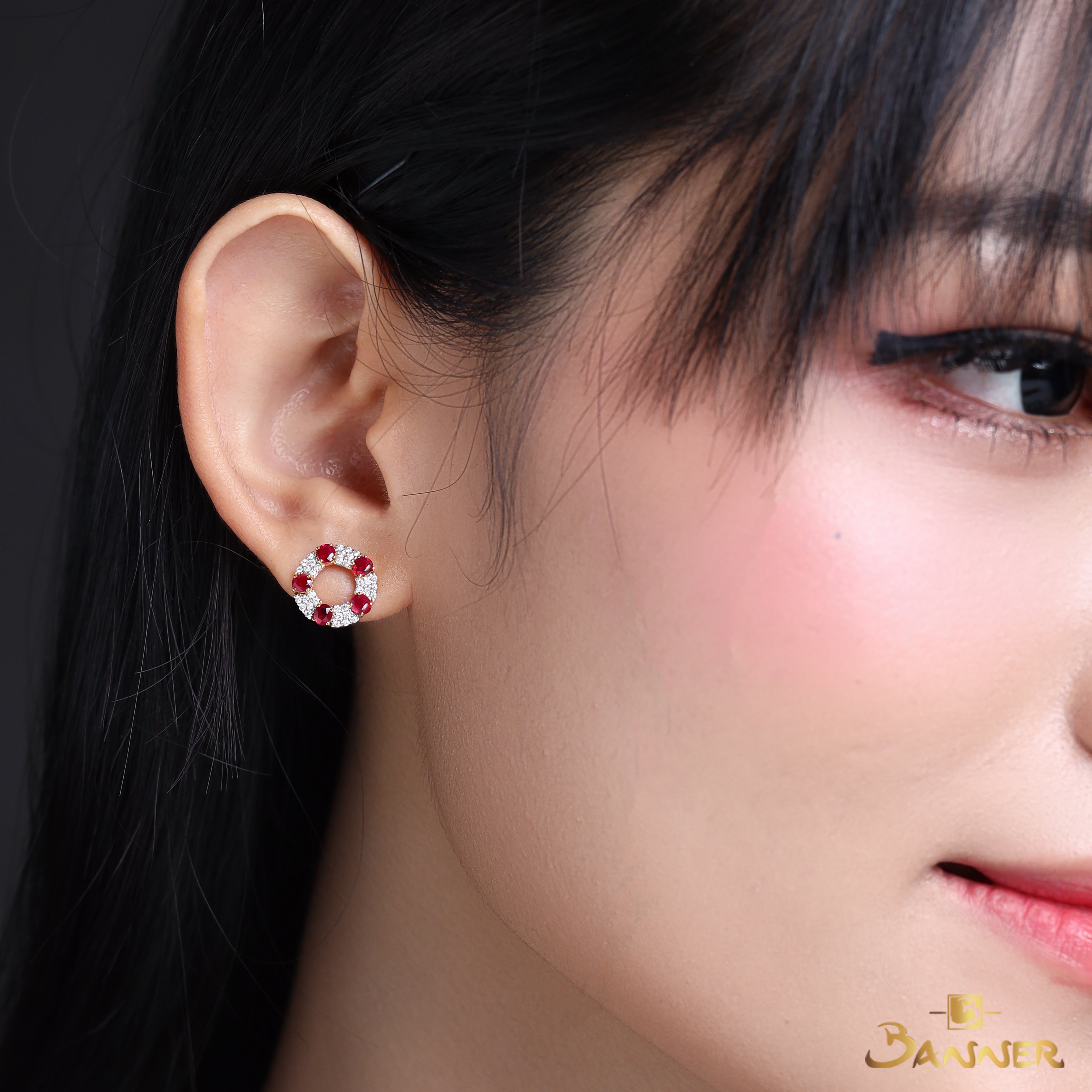 Ruby and Diamond Circle Earrings