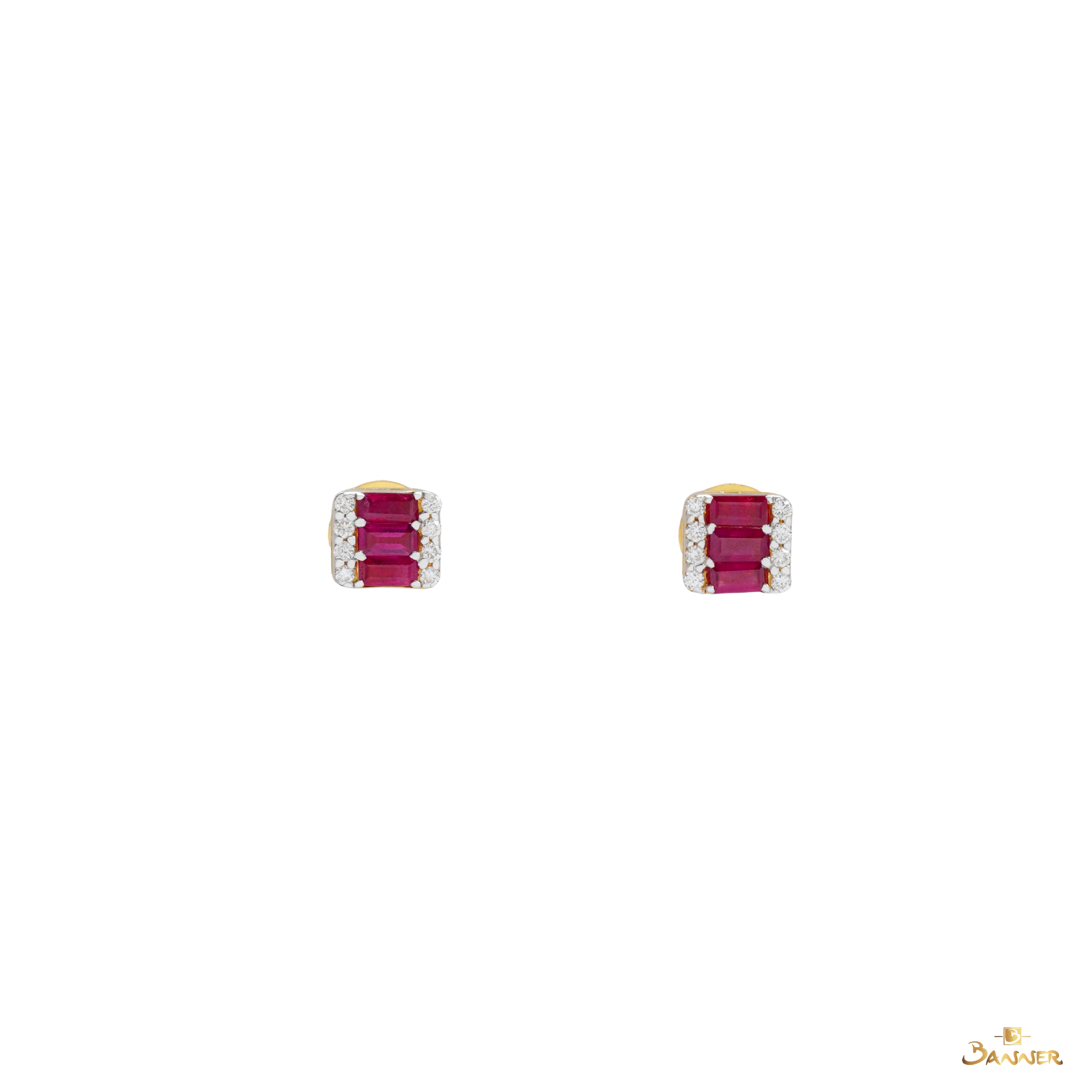 Ruby Emerald-cut and Diamond Earrings