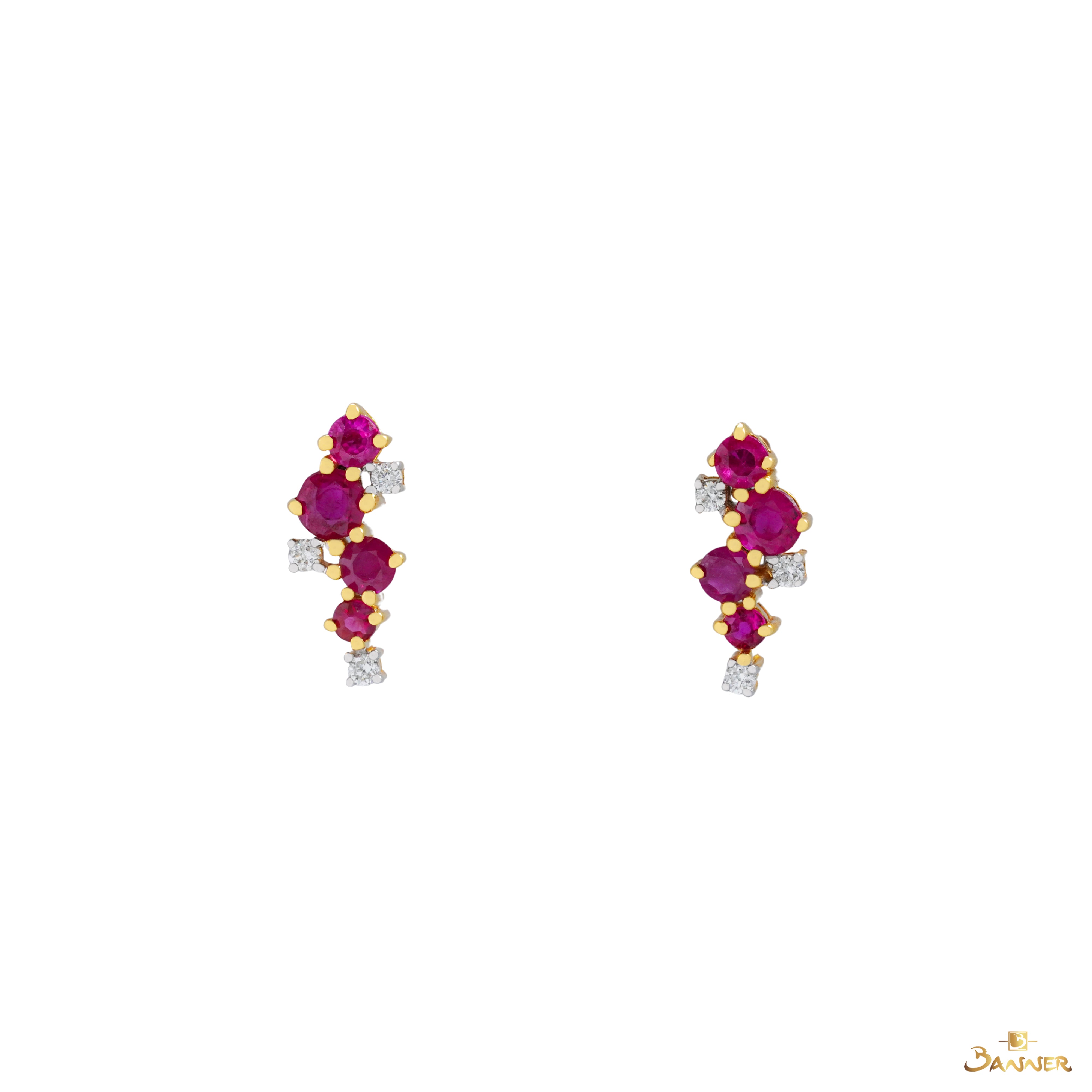 Ruby and Diamond Bezel Earrings