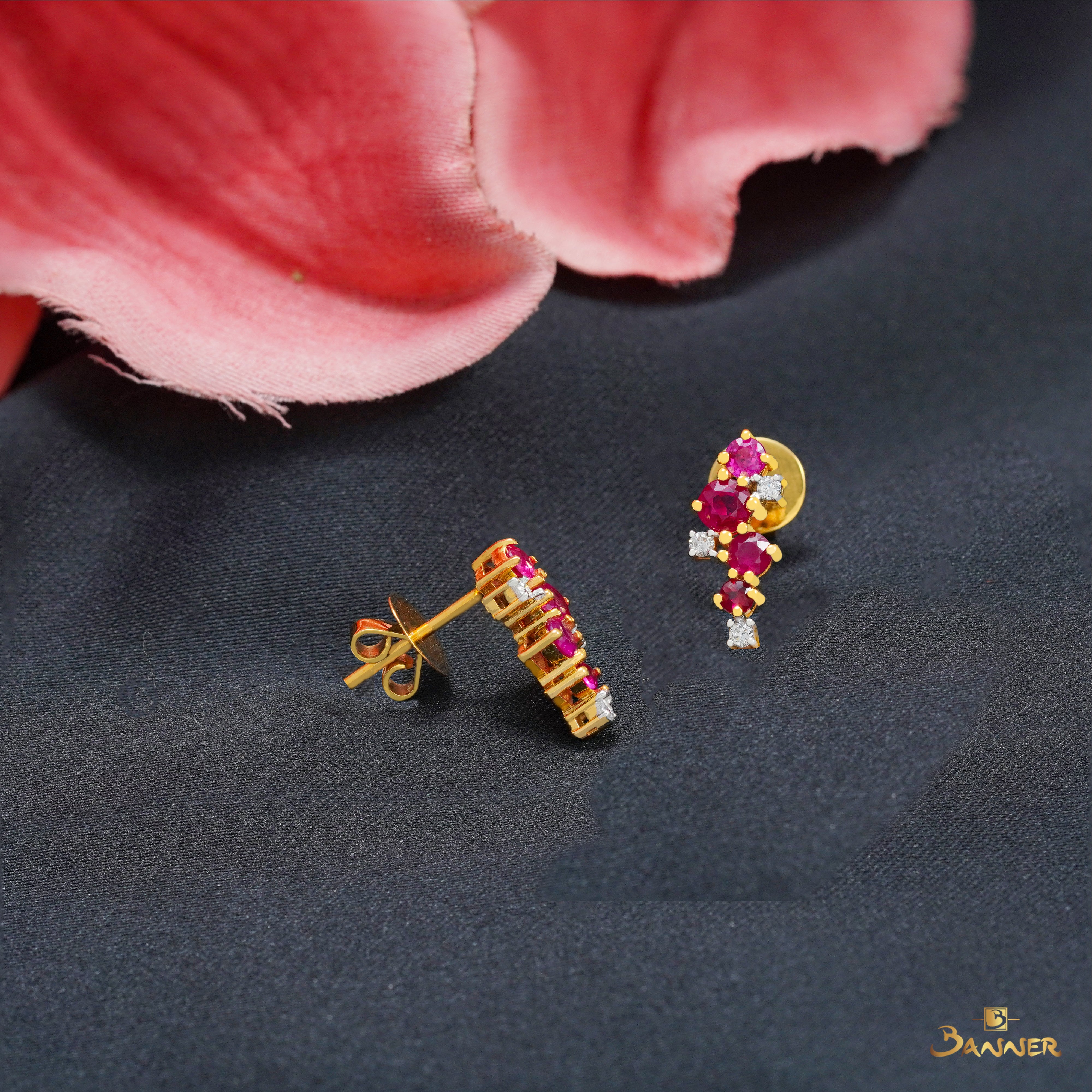 Ruby and Diamond Bezel Earrings