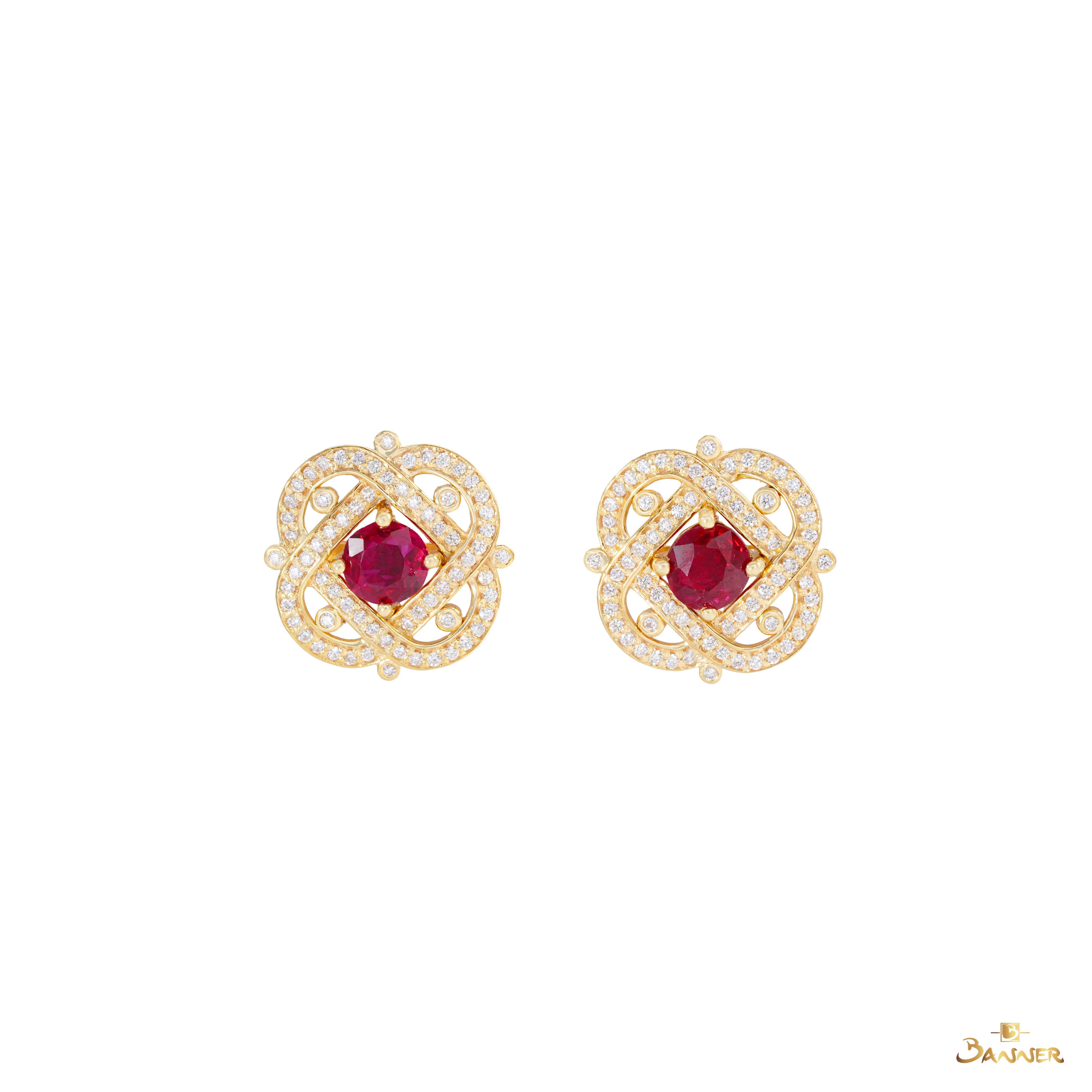 Ruby and Diamond Knot Earrings