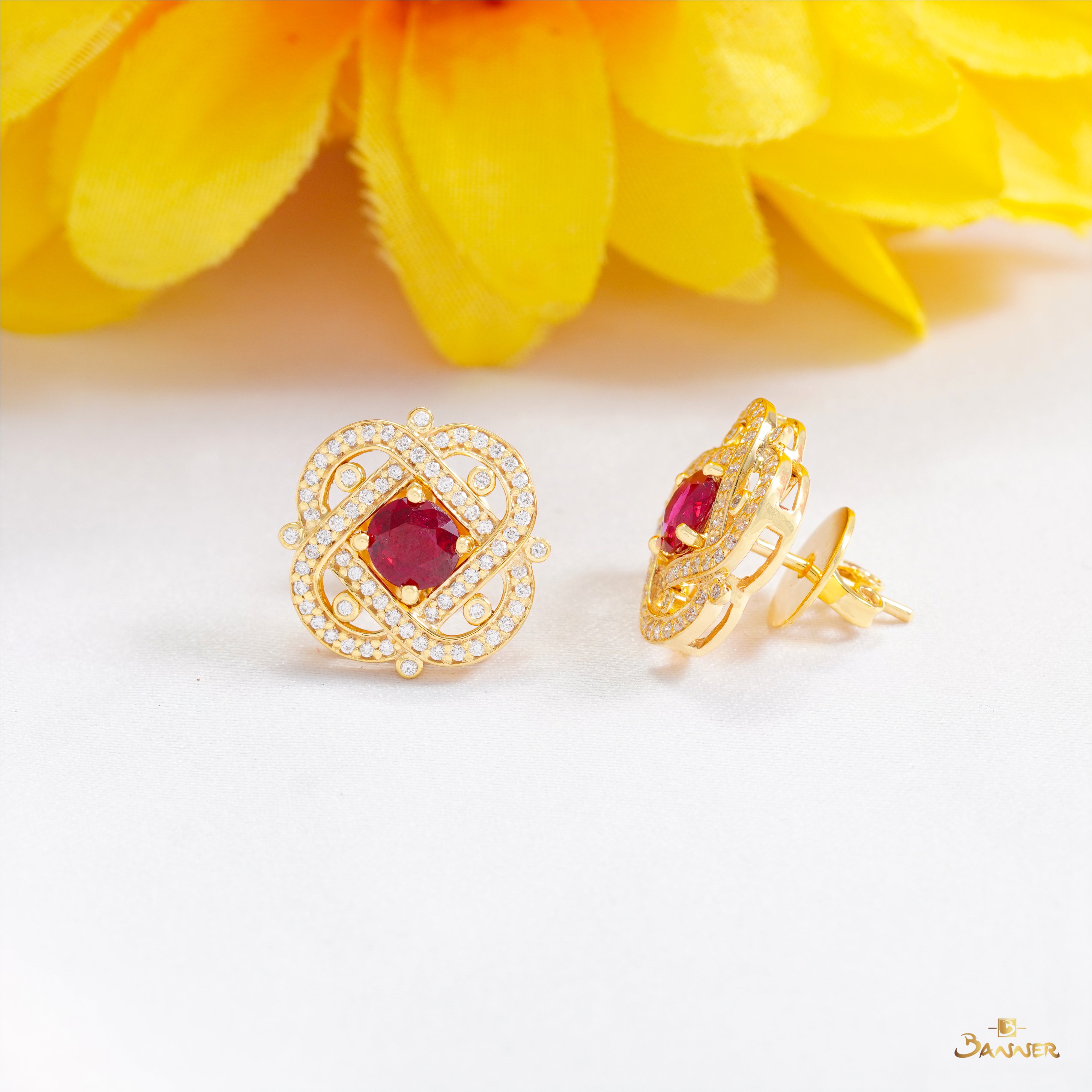 Ruby and Diamond Knot Earrings