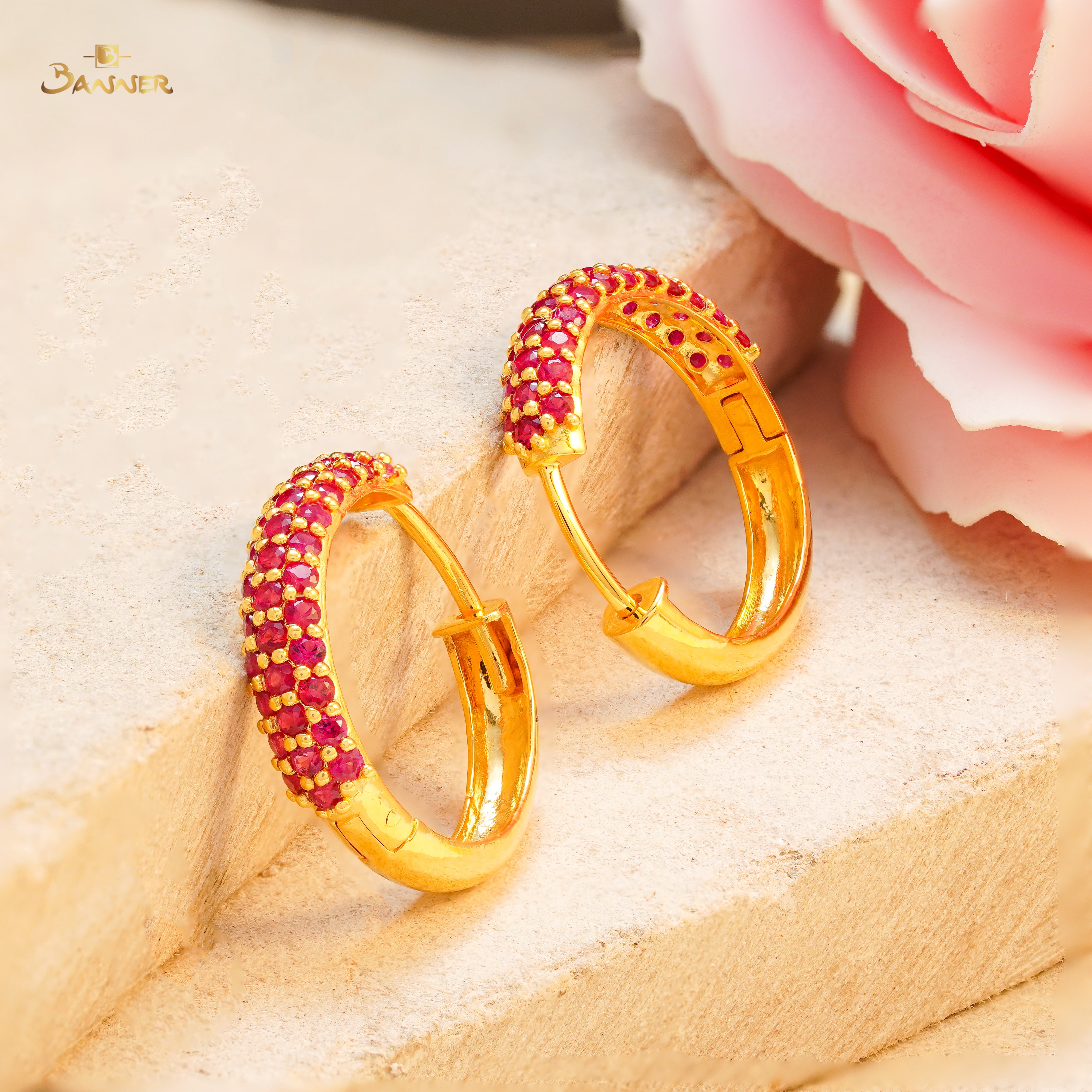 Ruby Pave Huggie Earrings (Large Size)