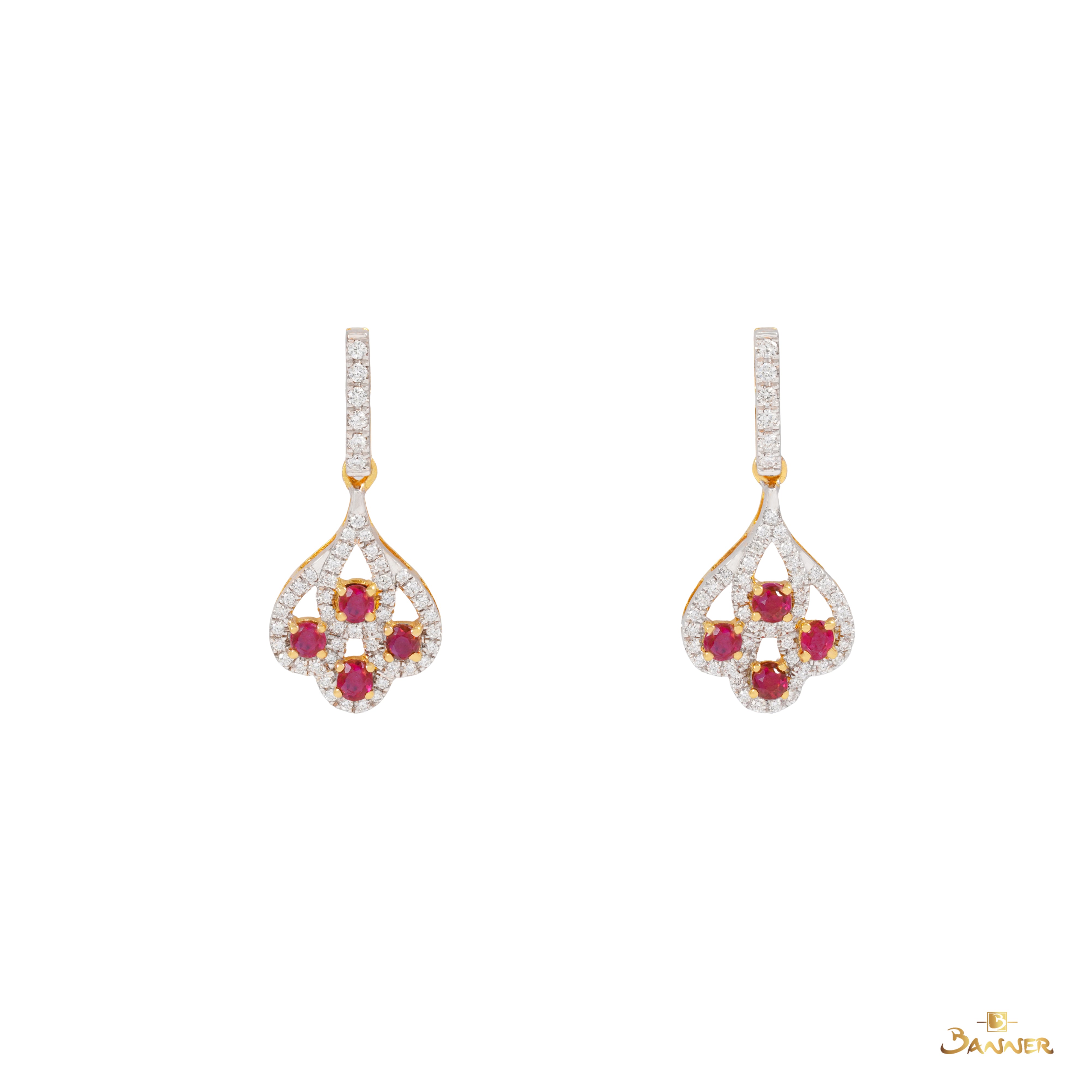 Ruby and Diamond Pride Dangle Earrings