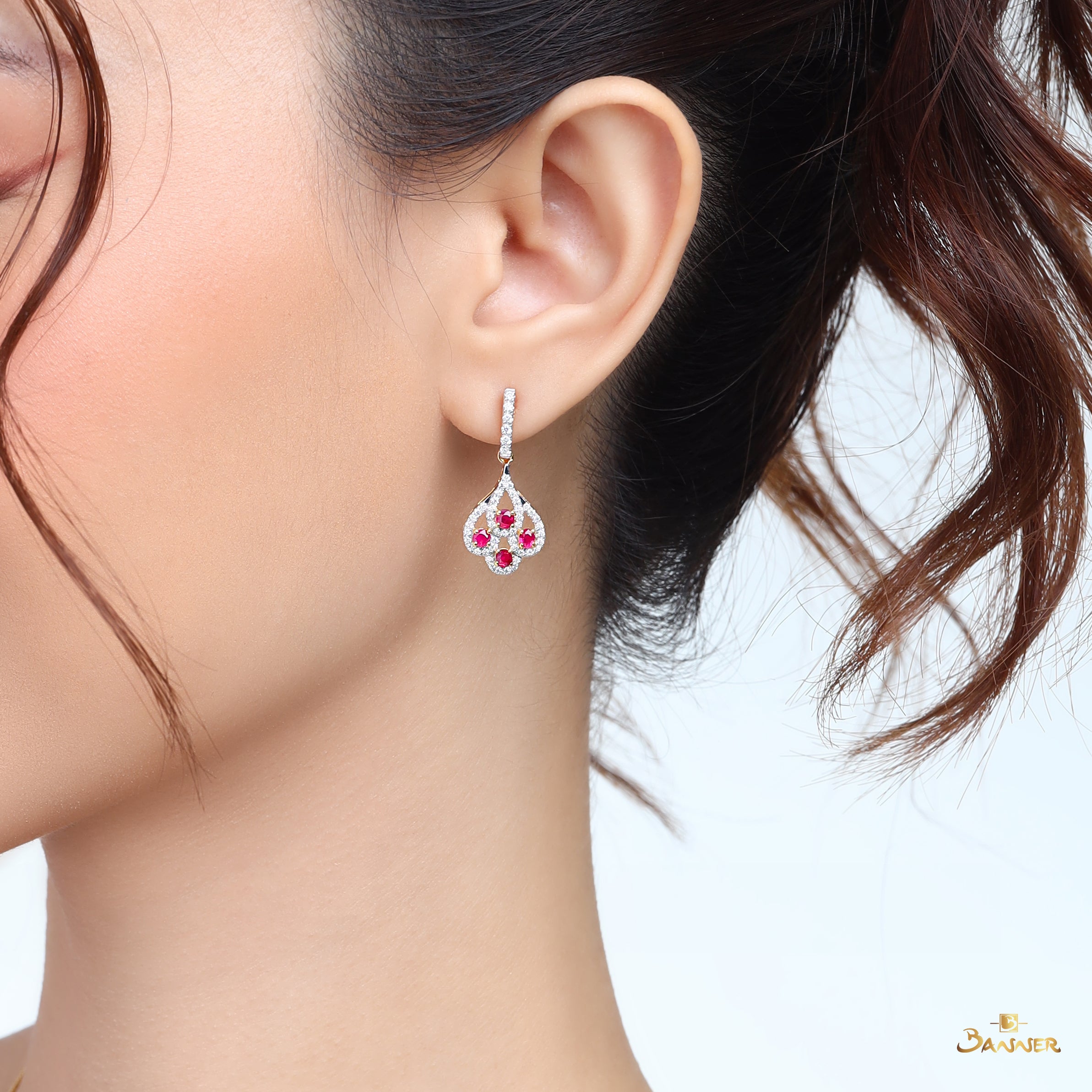 Ruby and Diamond Pride Dangle Earrings