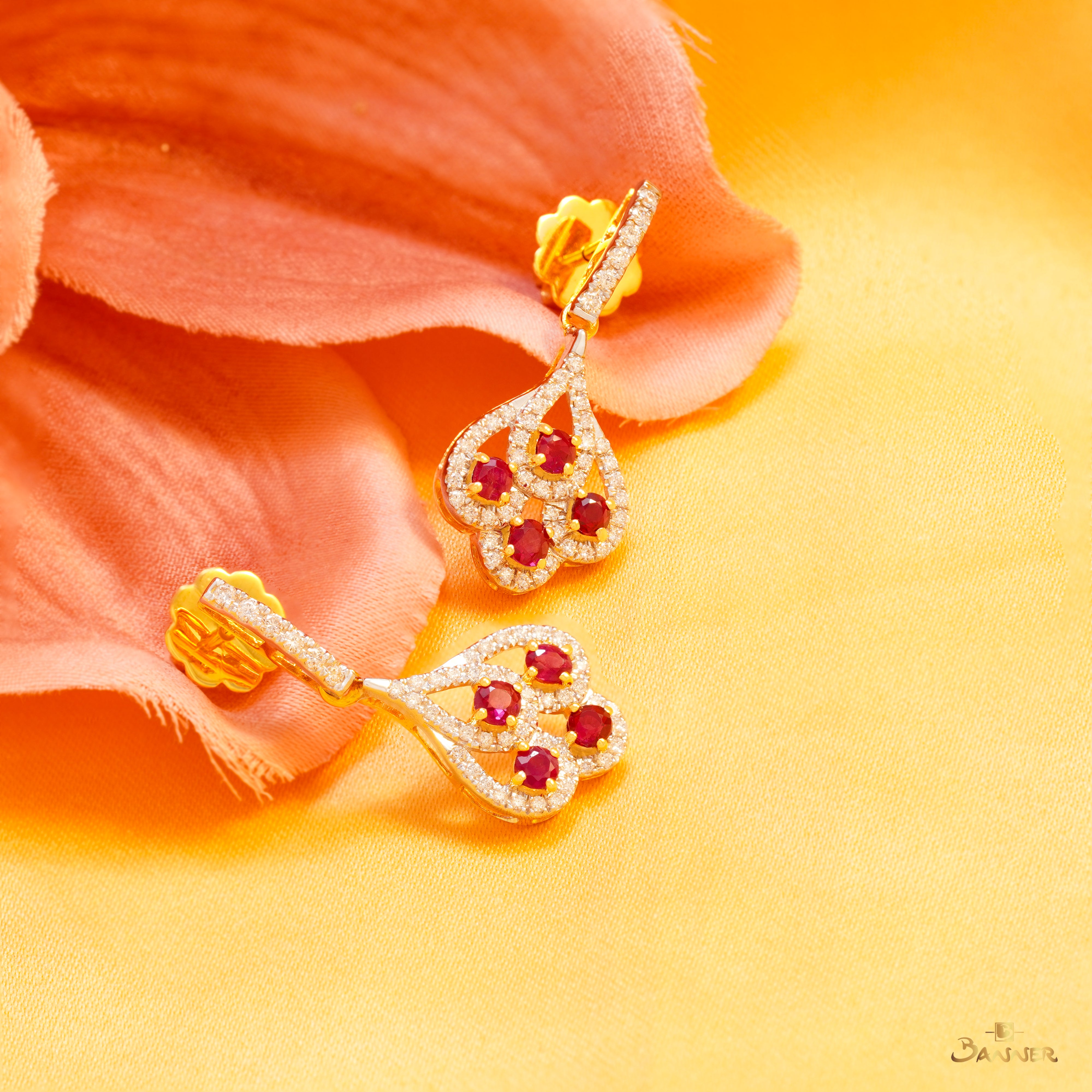 Ruby and Diamond Pride Dangle Earrings