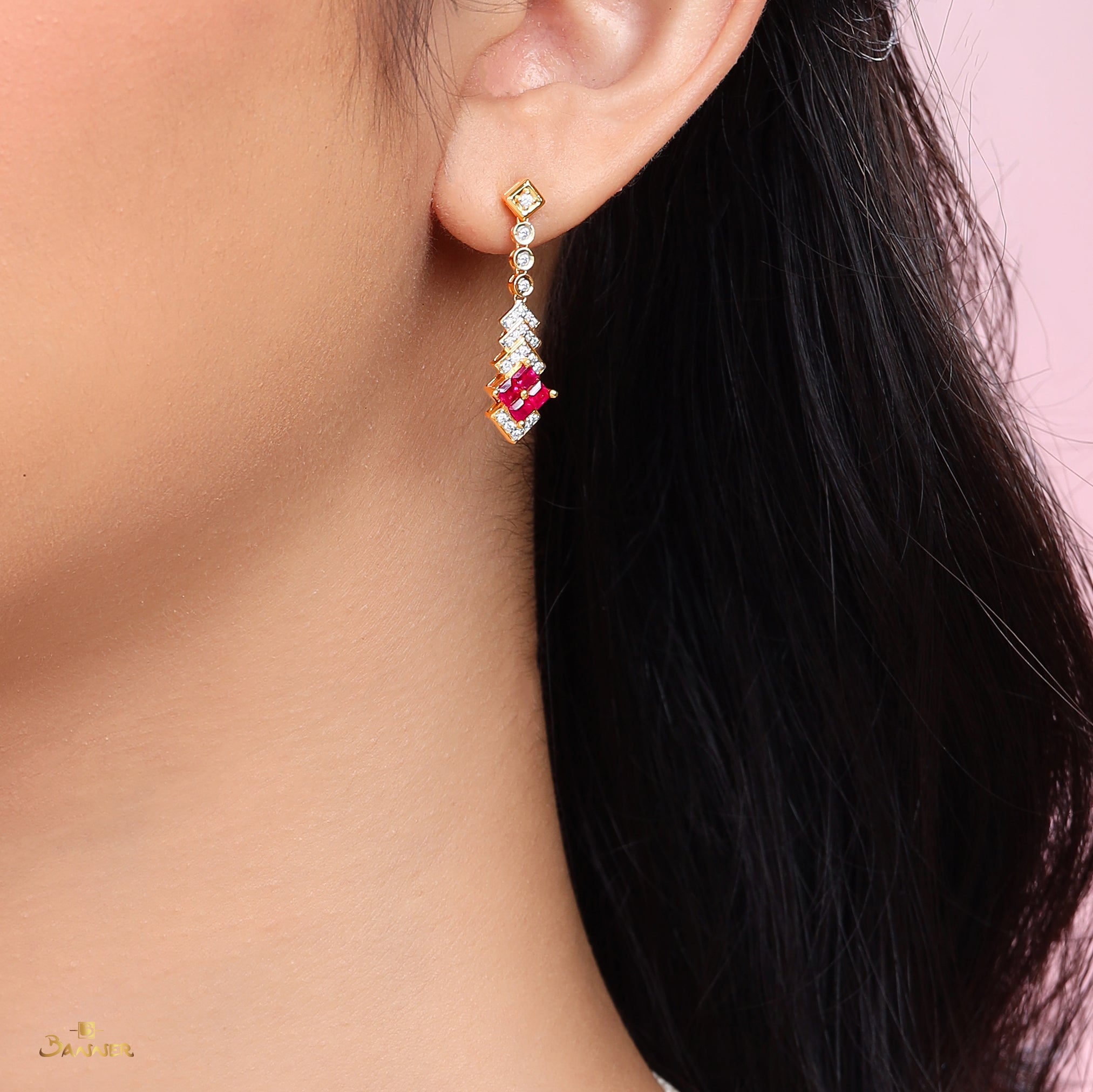 Ruby and Diamond Ember Dangle Earrings