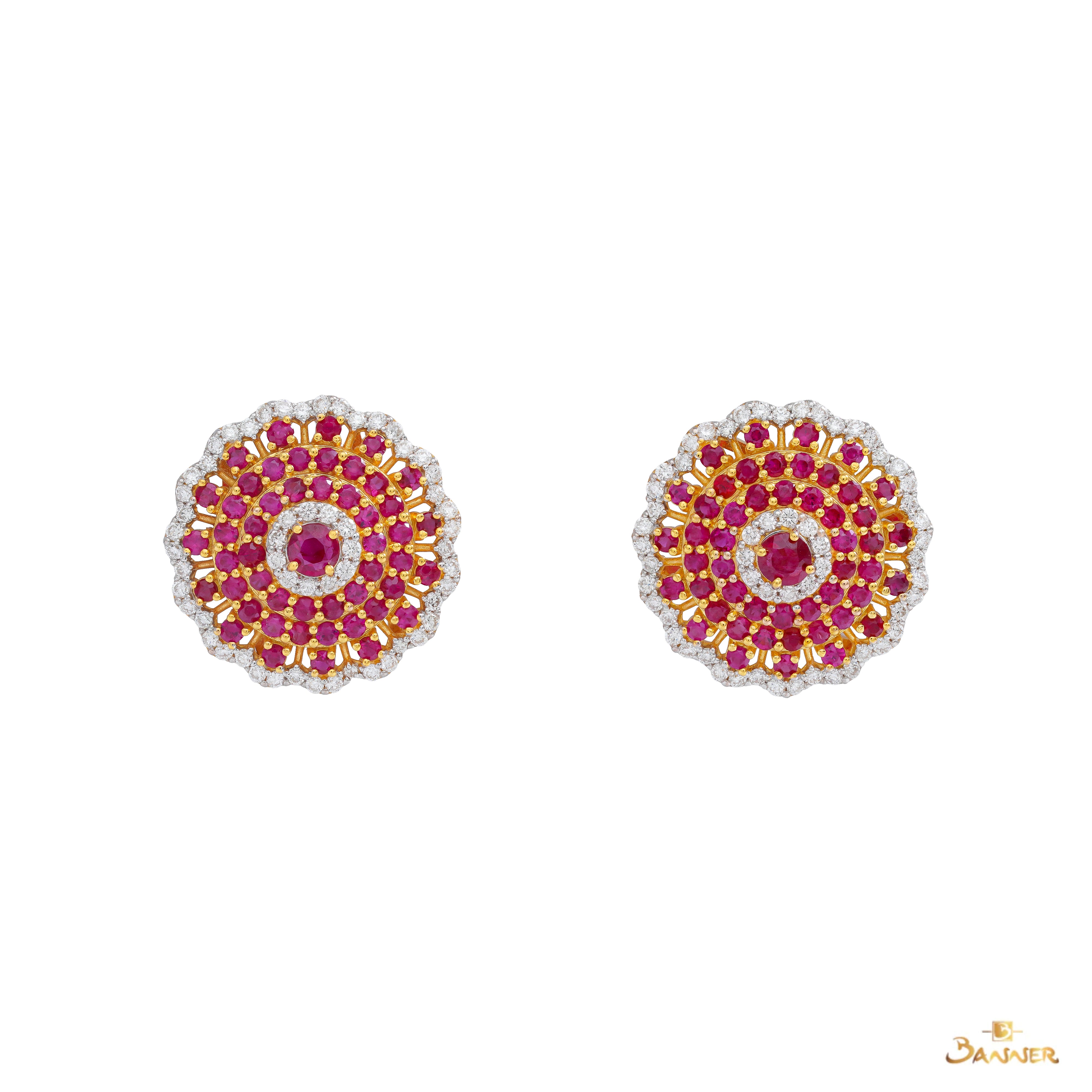 Ruby and Diamond Floral Earrings