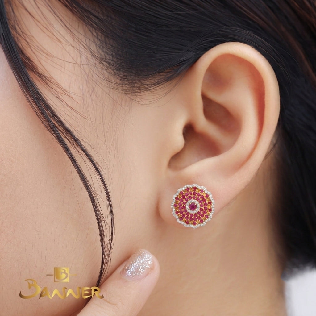 Ruby and Diamond Floral Earrings