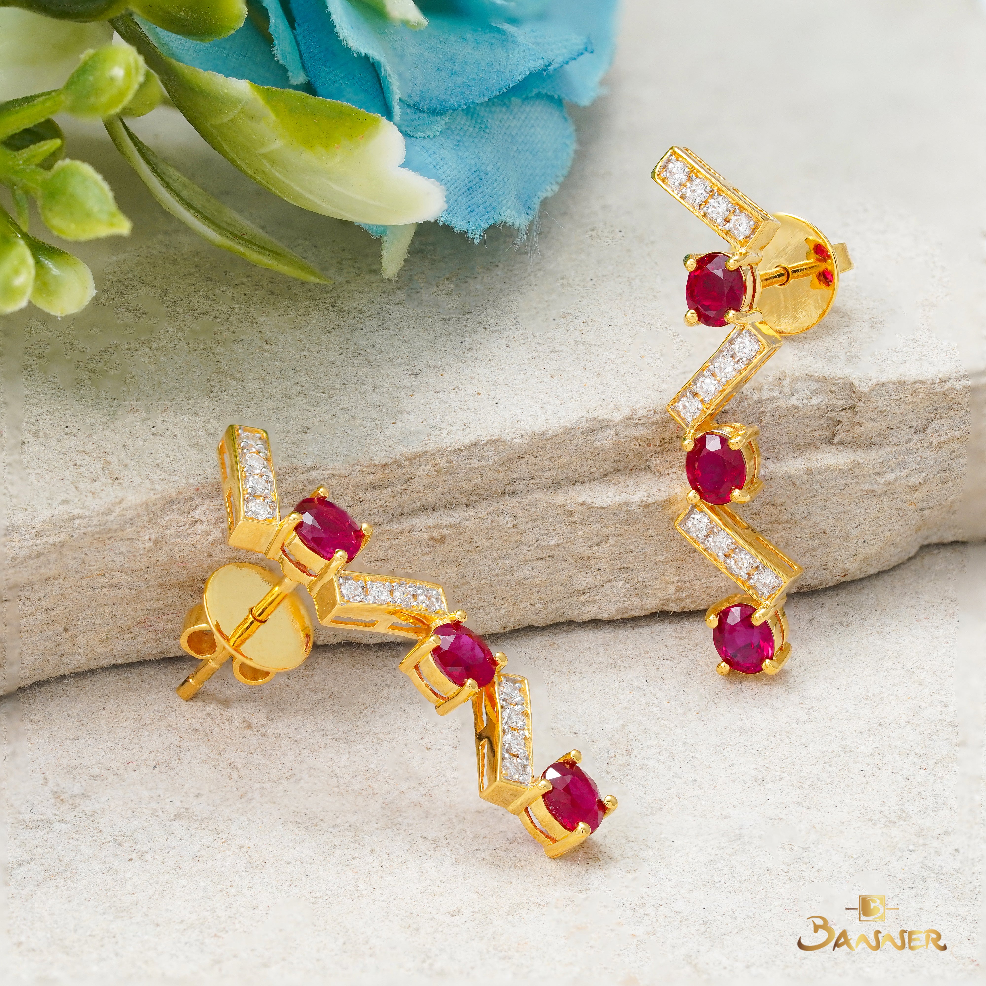 Ruby and Diamond Zig-zag Earrings