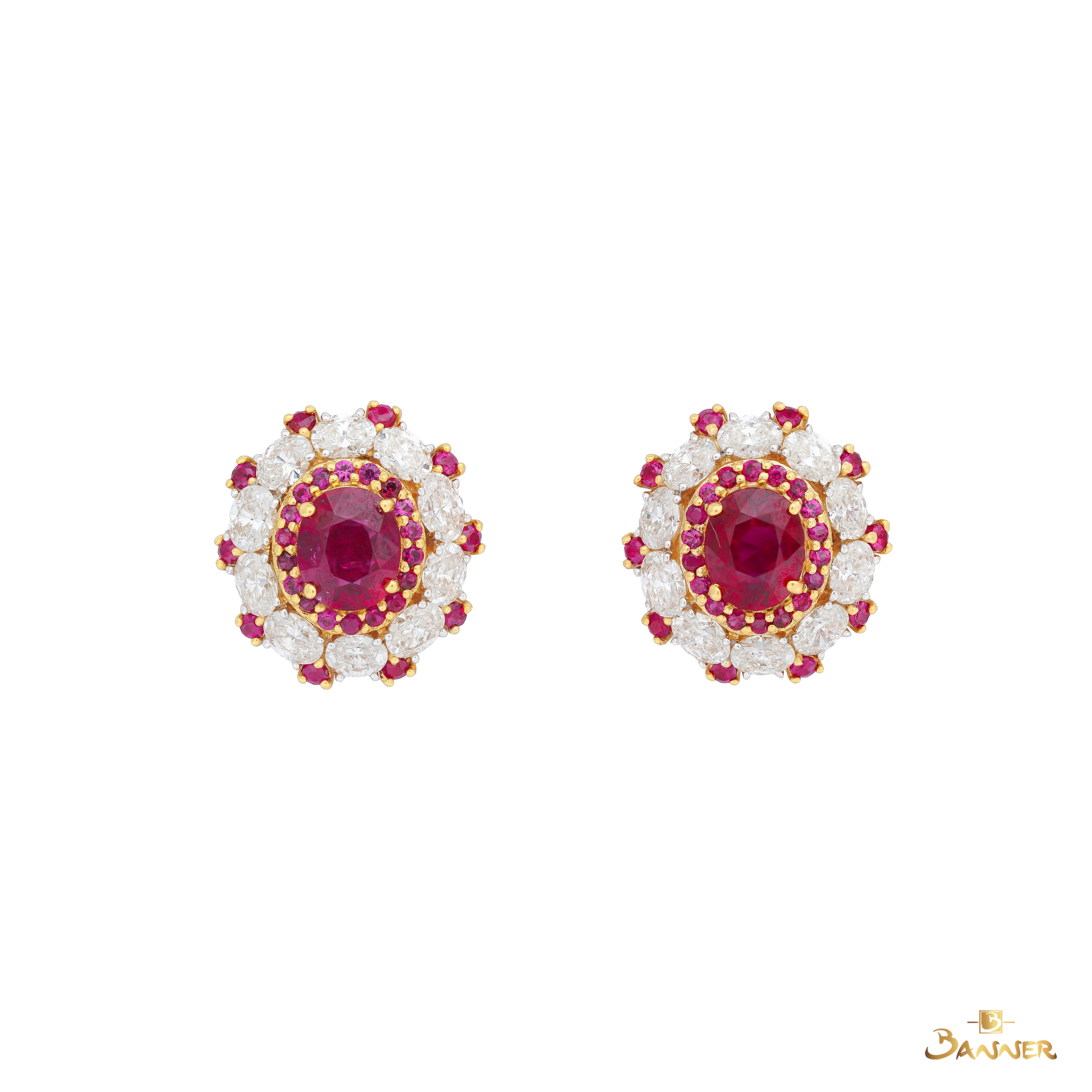 Ruby and Oval Diamond Halo Earrings