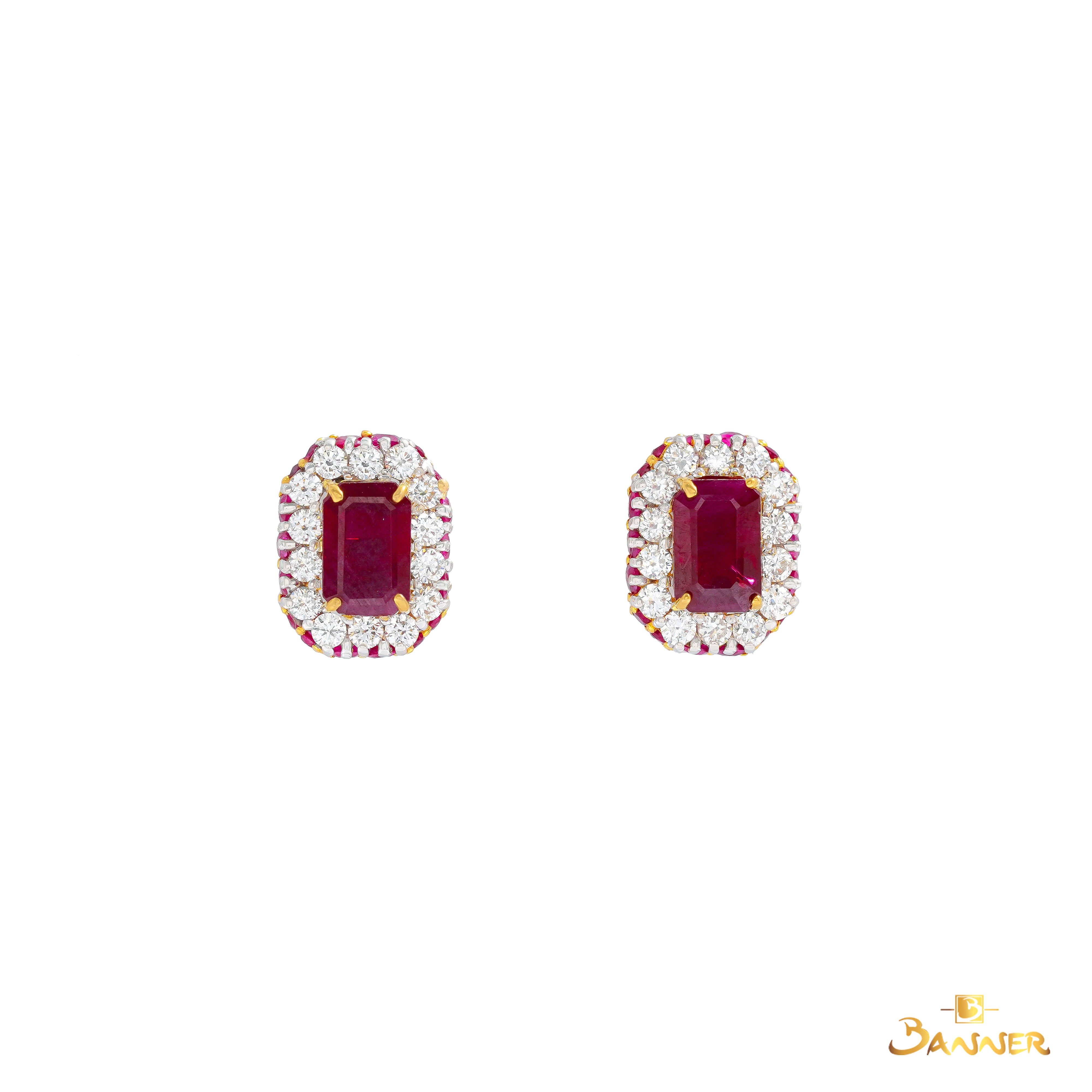 Emerald-cut Ruby and Diamond Dahlia Earrings