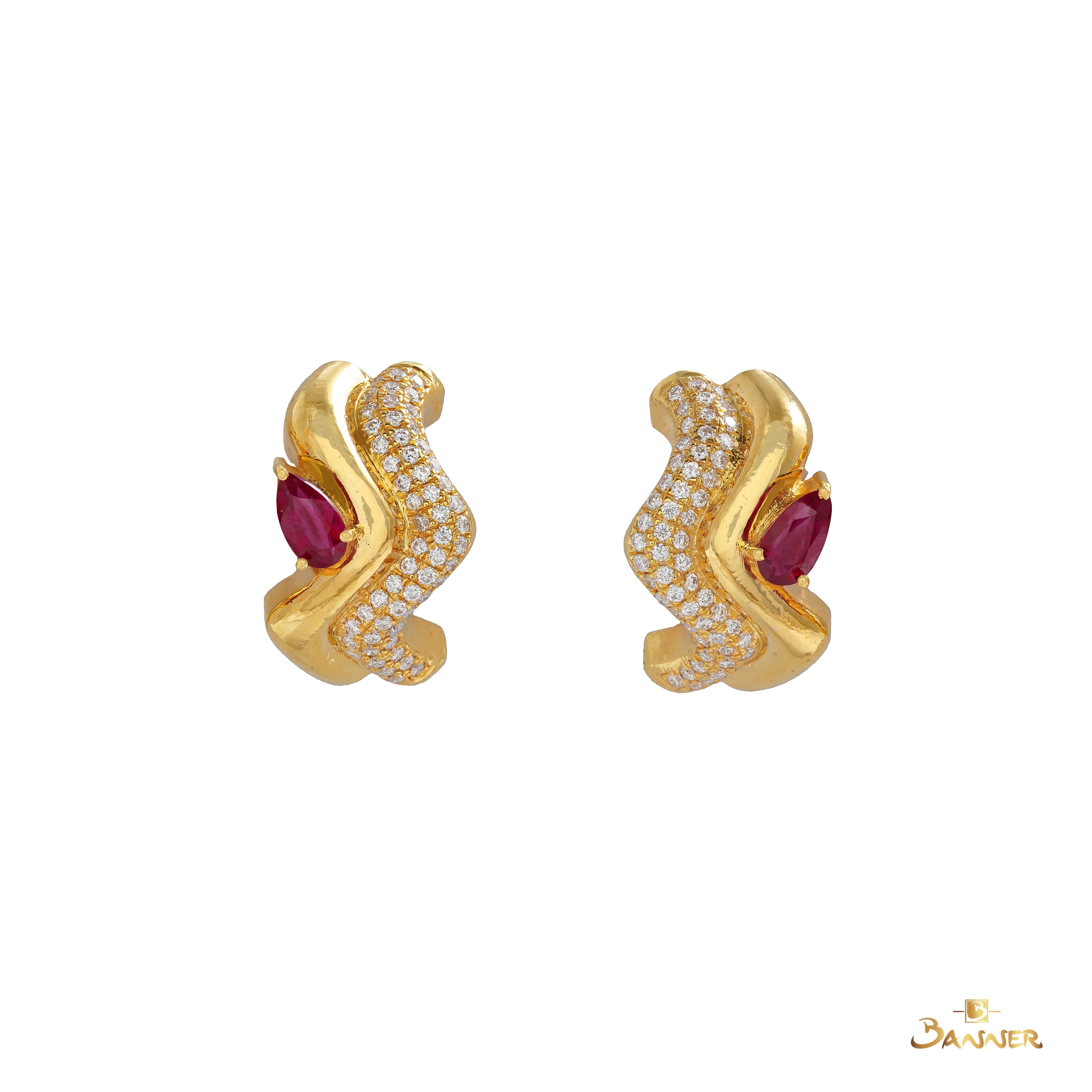 Ruby and Diamond Wave Earrings
